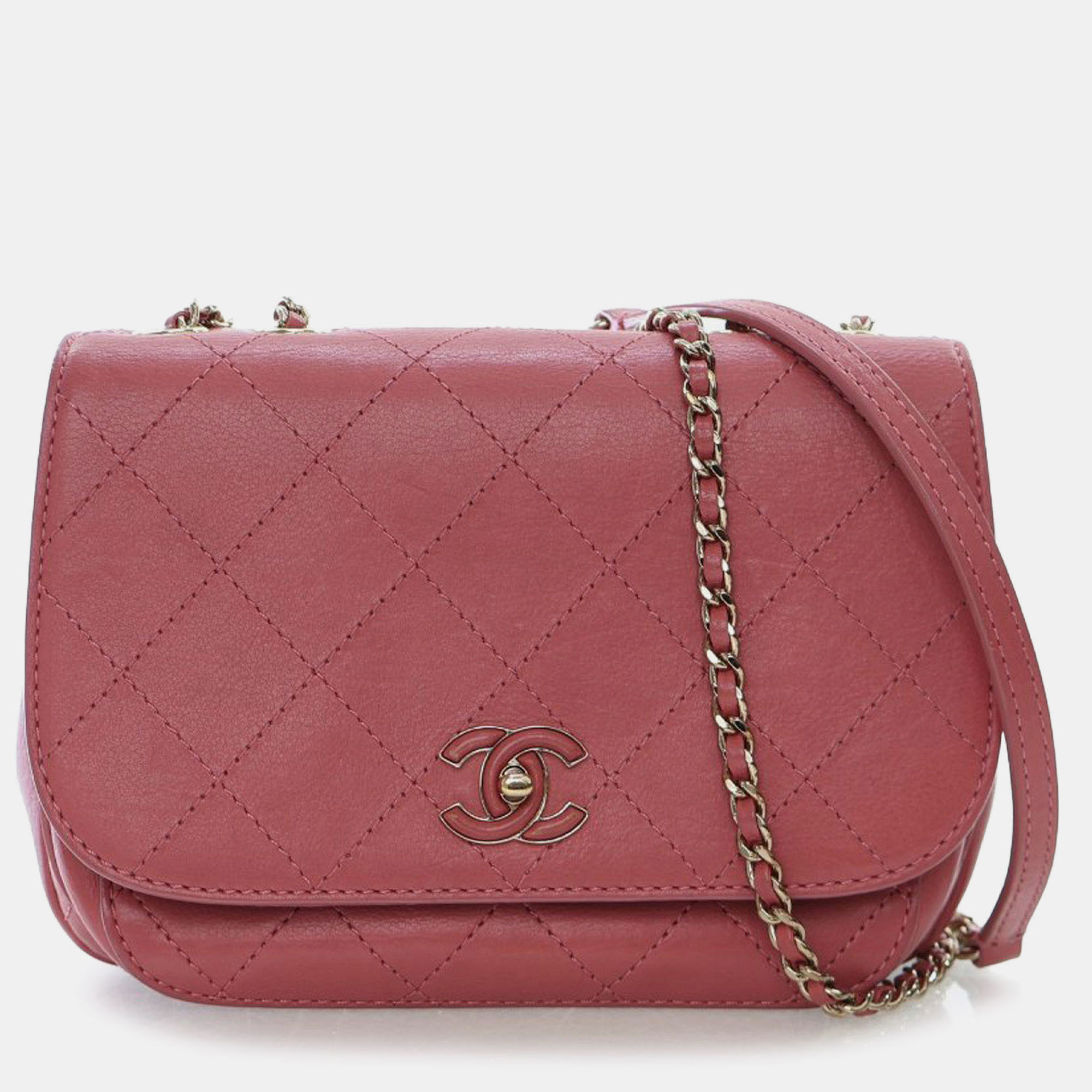 

Chanel Pink Small Stitched Calfskin Covered CC Flap