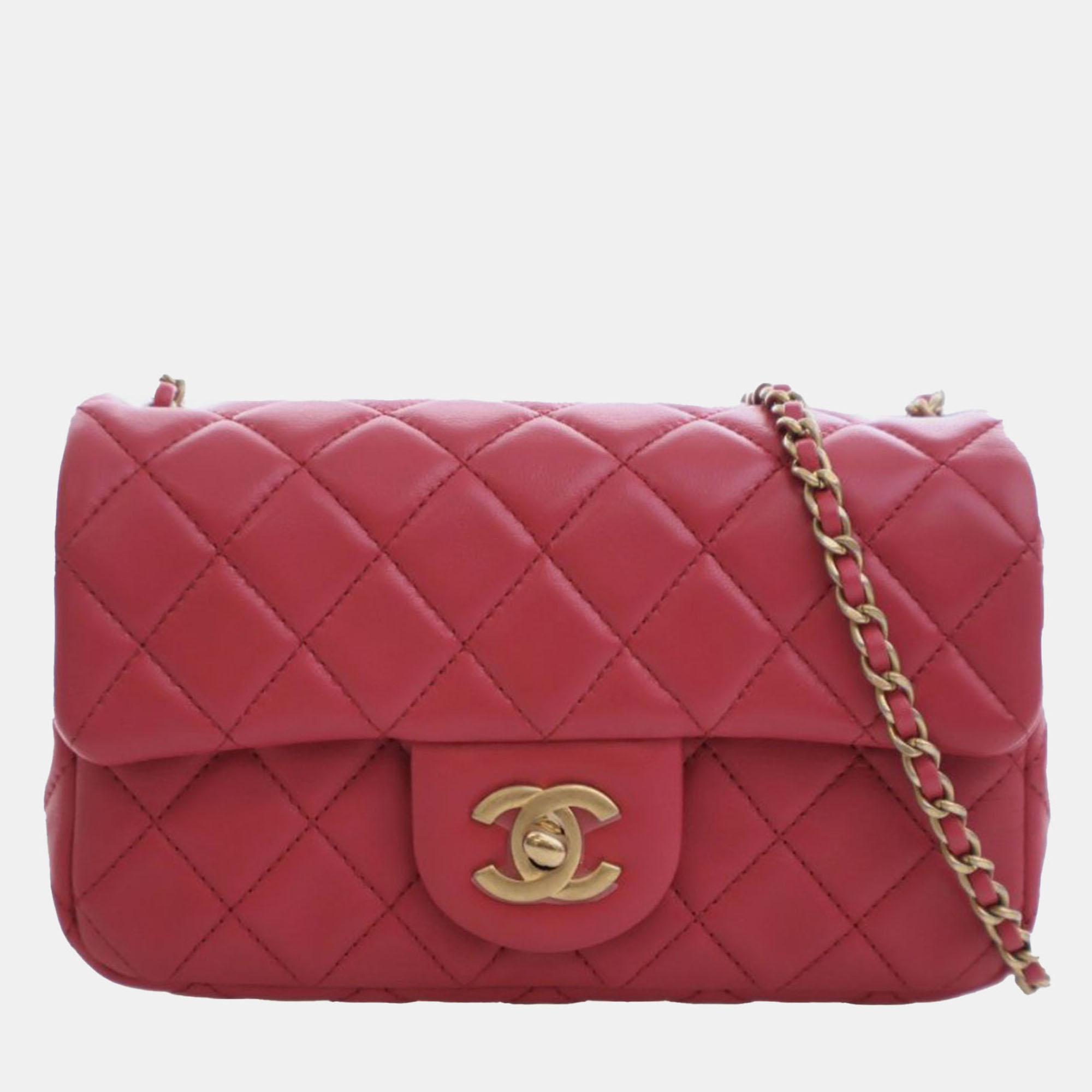 

Chanel Pink Mini Rectangular Classic Lambskin Pearl Crush Single Flap