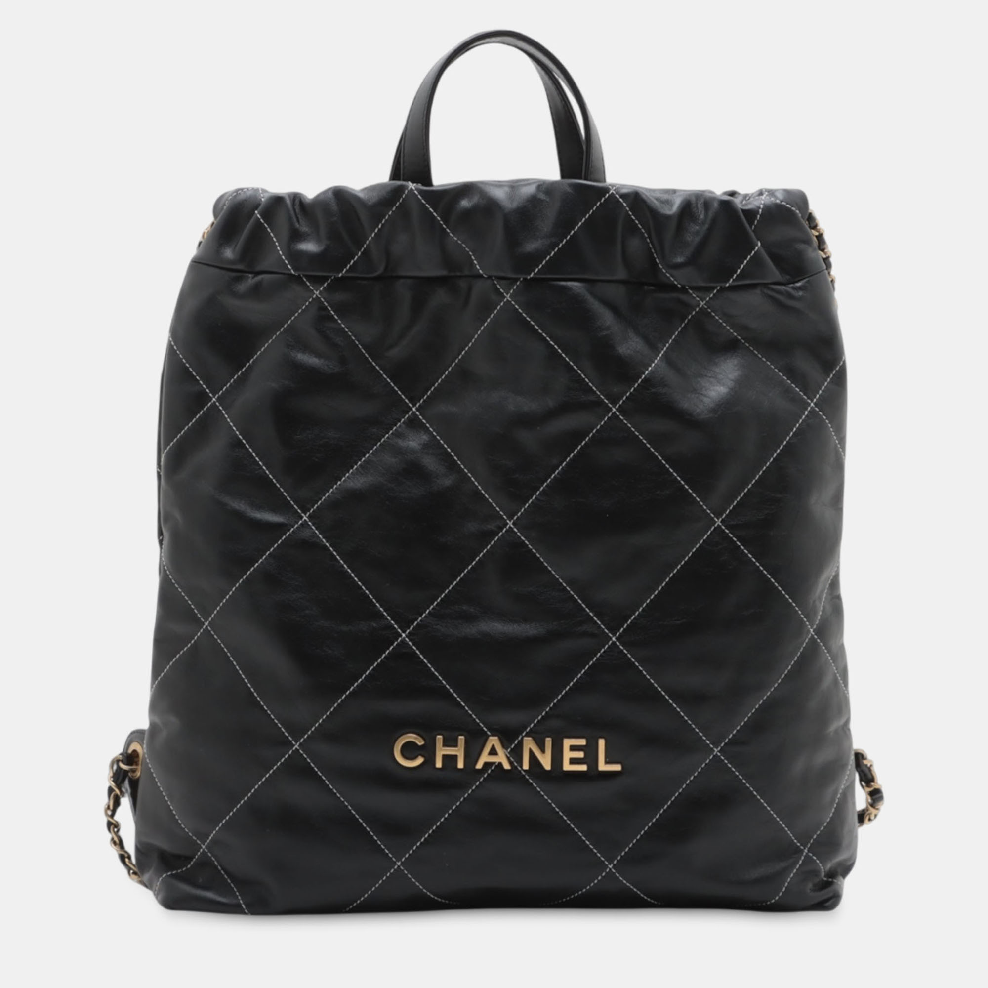 Click to view more detailed imagery on our partner's website Pre-owned Chanel Black Large Shiny Quilted Calfskin 22 Backpack