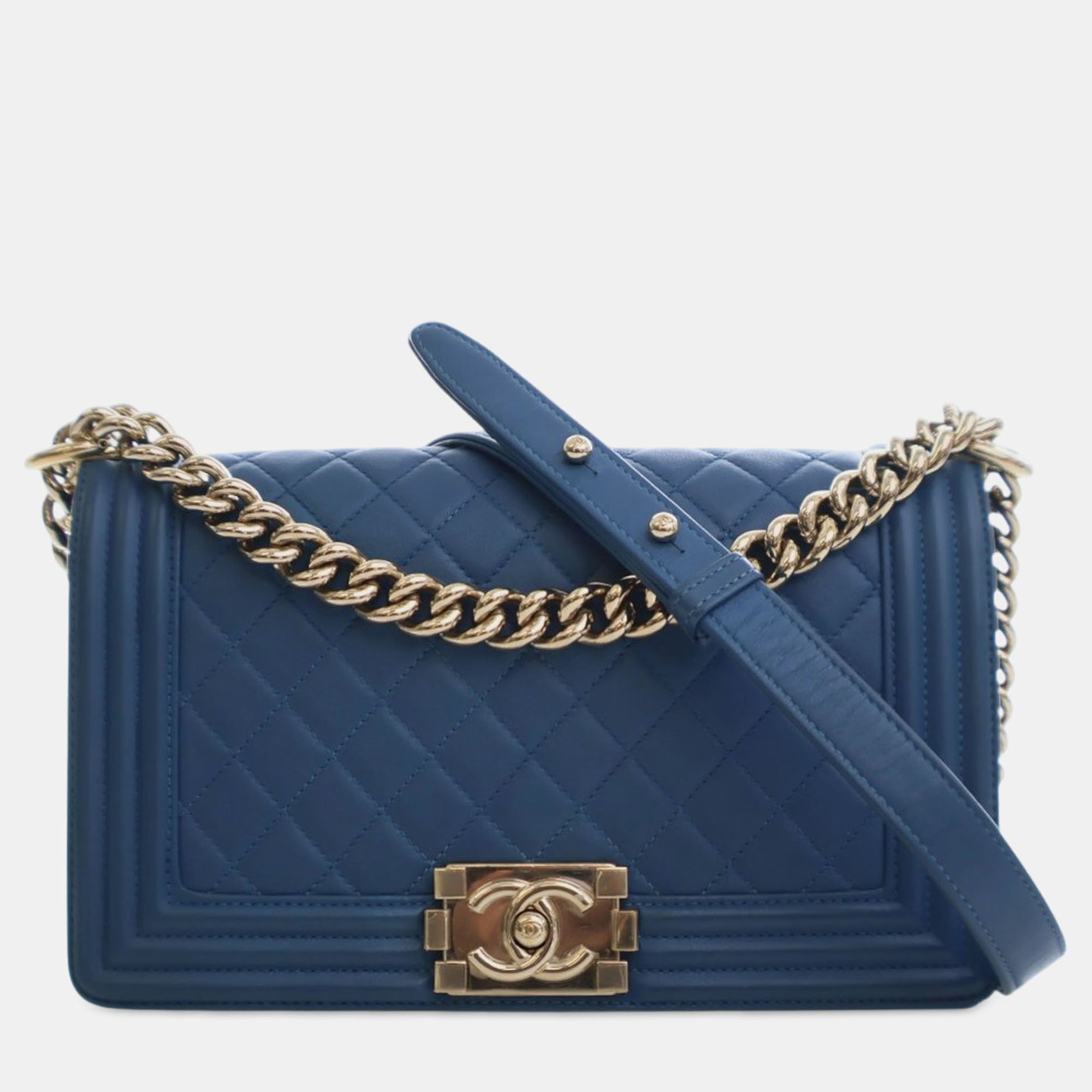 

Chanel Blue Old Medium Quilted Lambskin Boy Flap