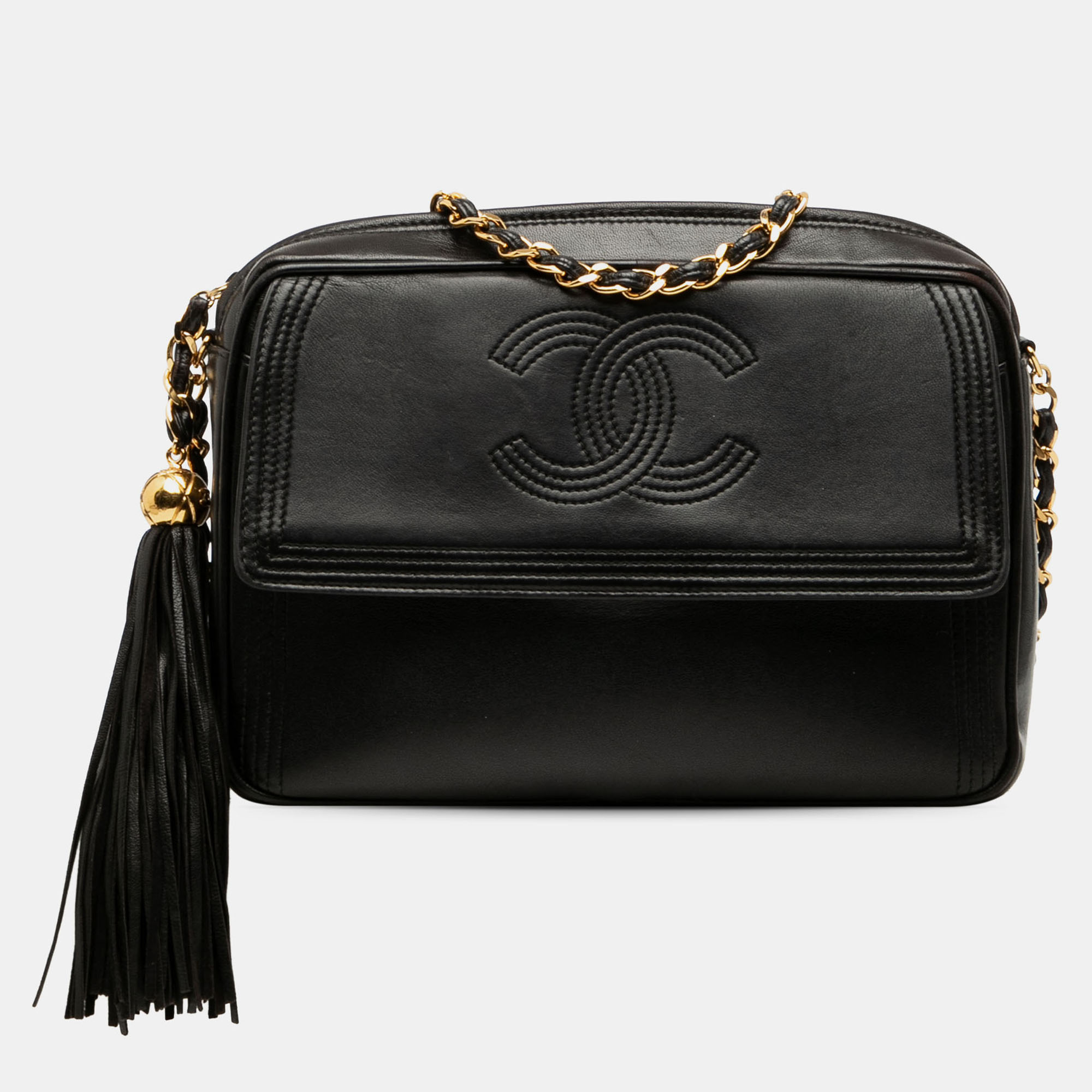 

Chanel Black CC Stitched Lambskin Tassel Flap Crossbody