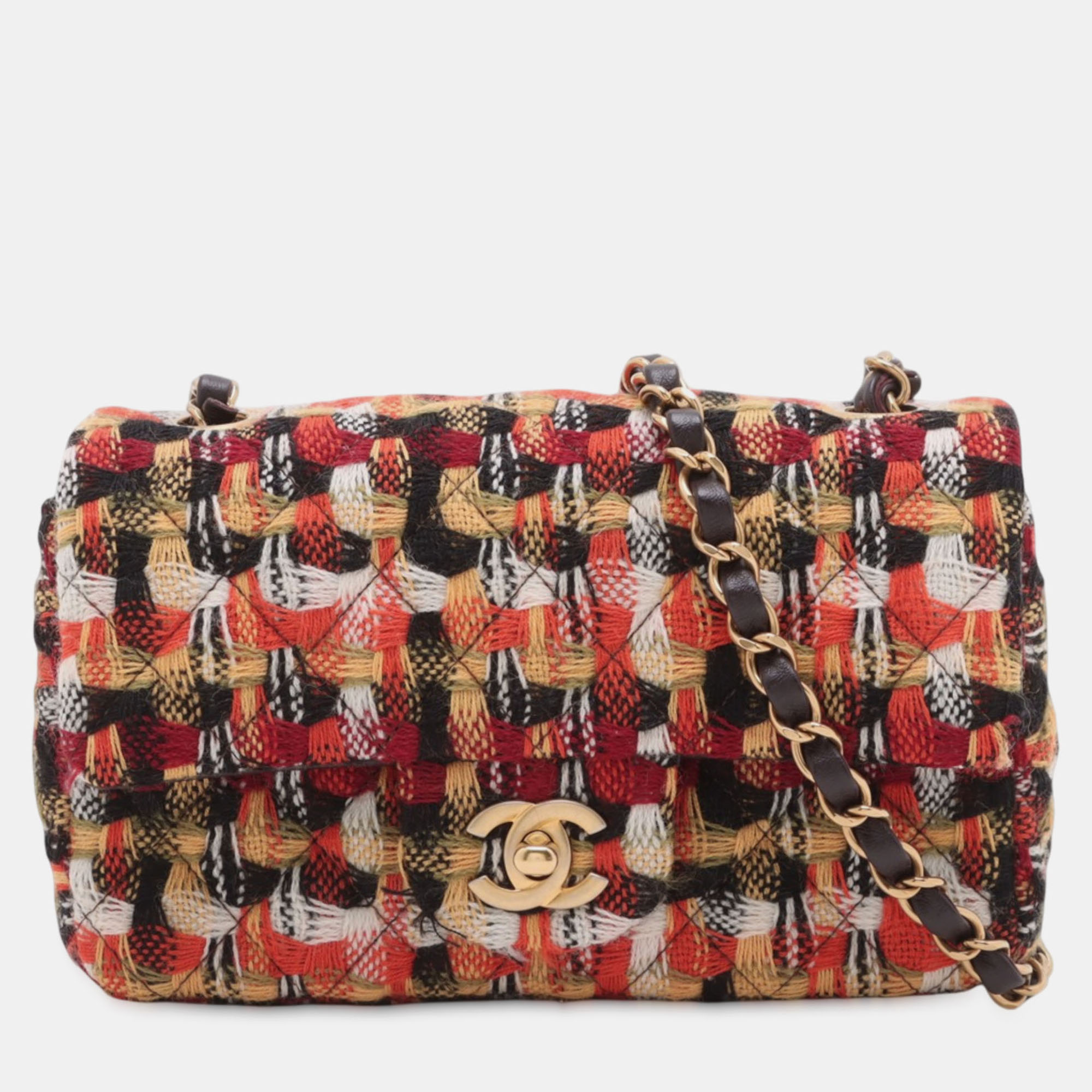 

Chanel Orange Mini Rectangular Classic Tweed Single Flap