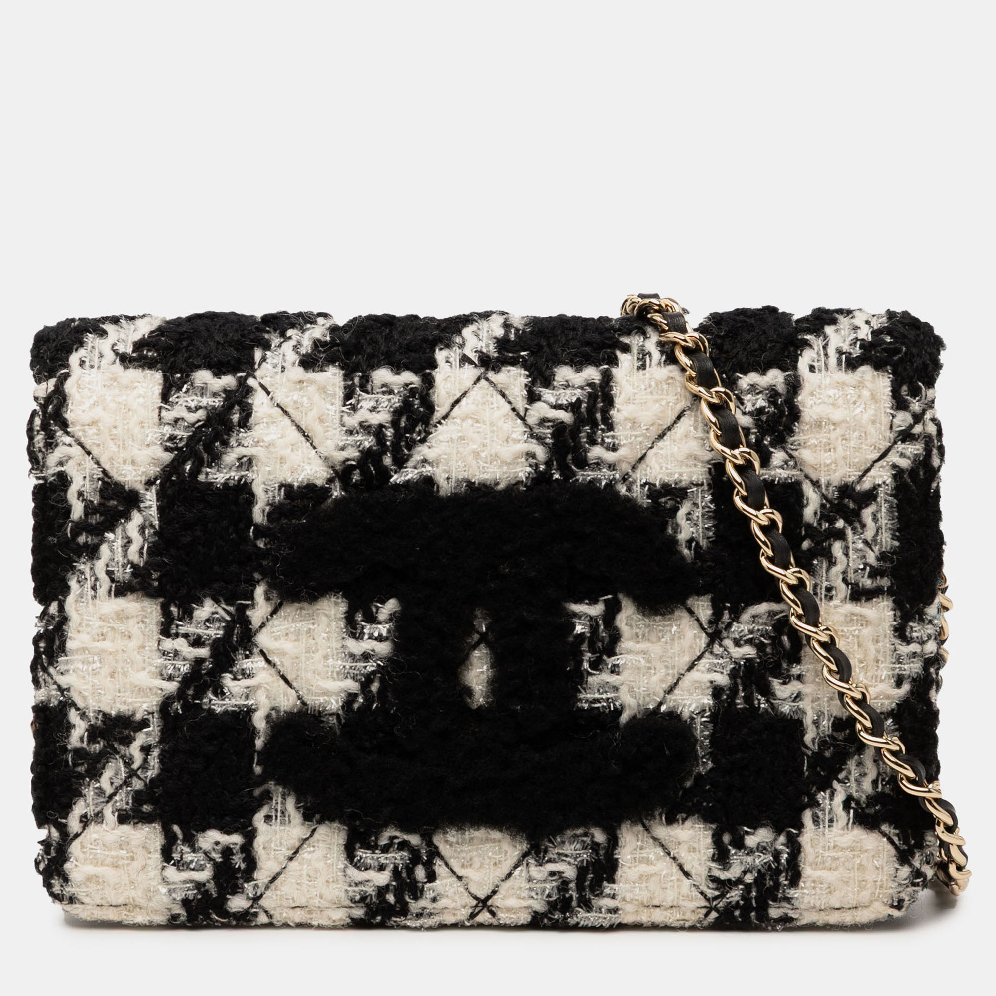

Chanel Black CC Houndstooth Tweed Wallet On Chain