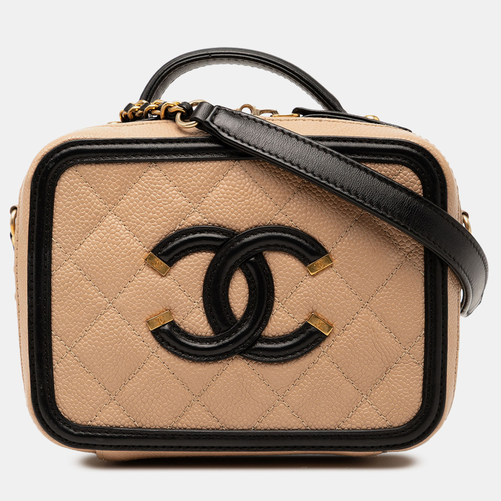 

Chanel Black Brown Small Caviar CC Filigree Vanity Case
