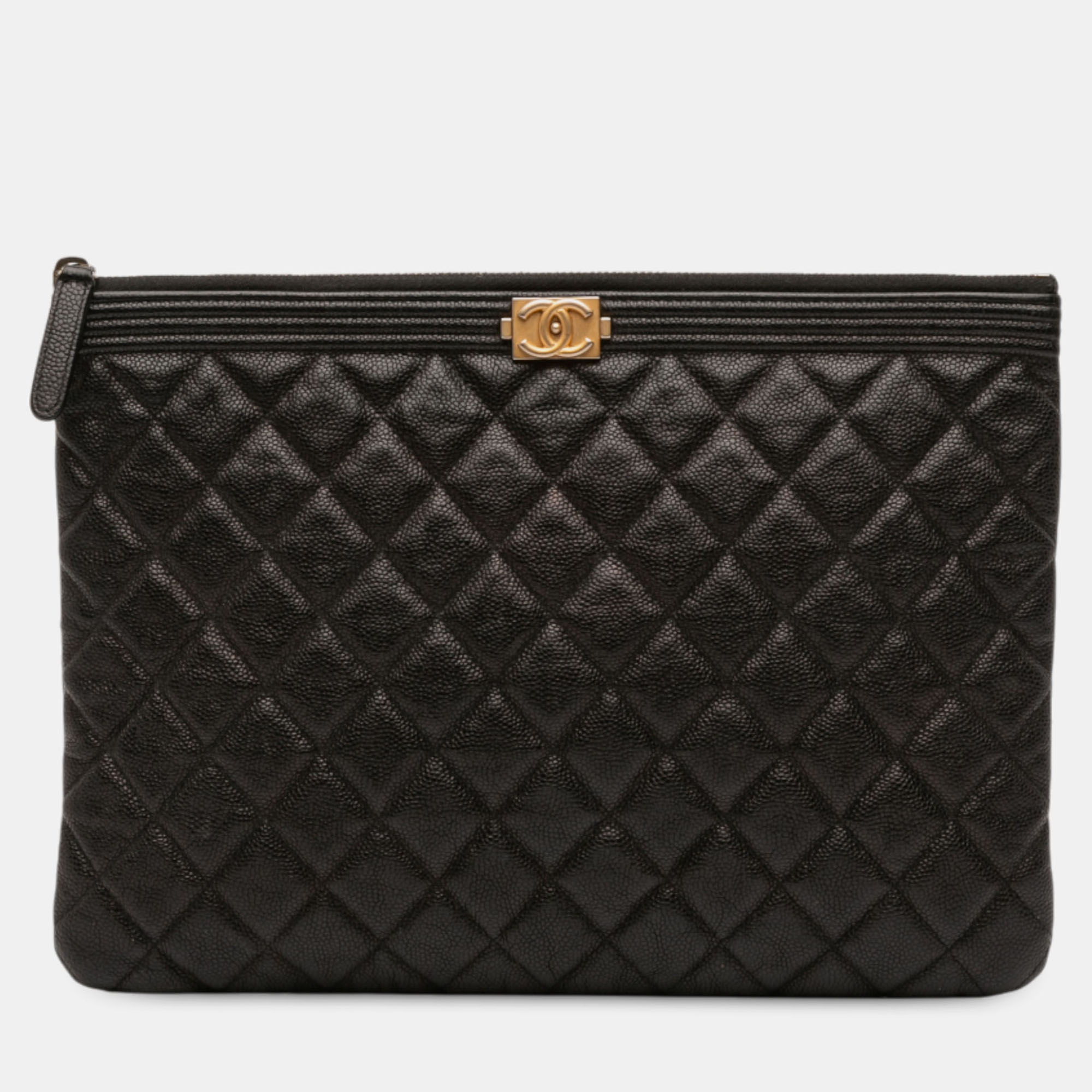 Click to view more detailed imagery on our partner's website Pre-owned Chanel Black Medium Quilted Caviar Boy O Case Clutch