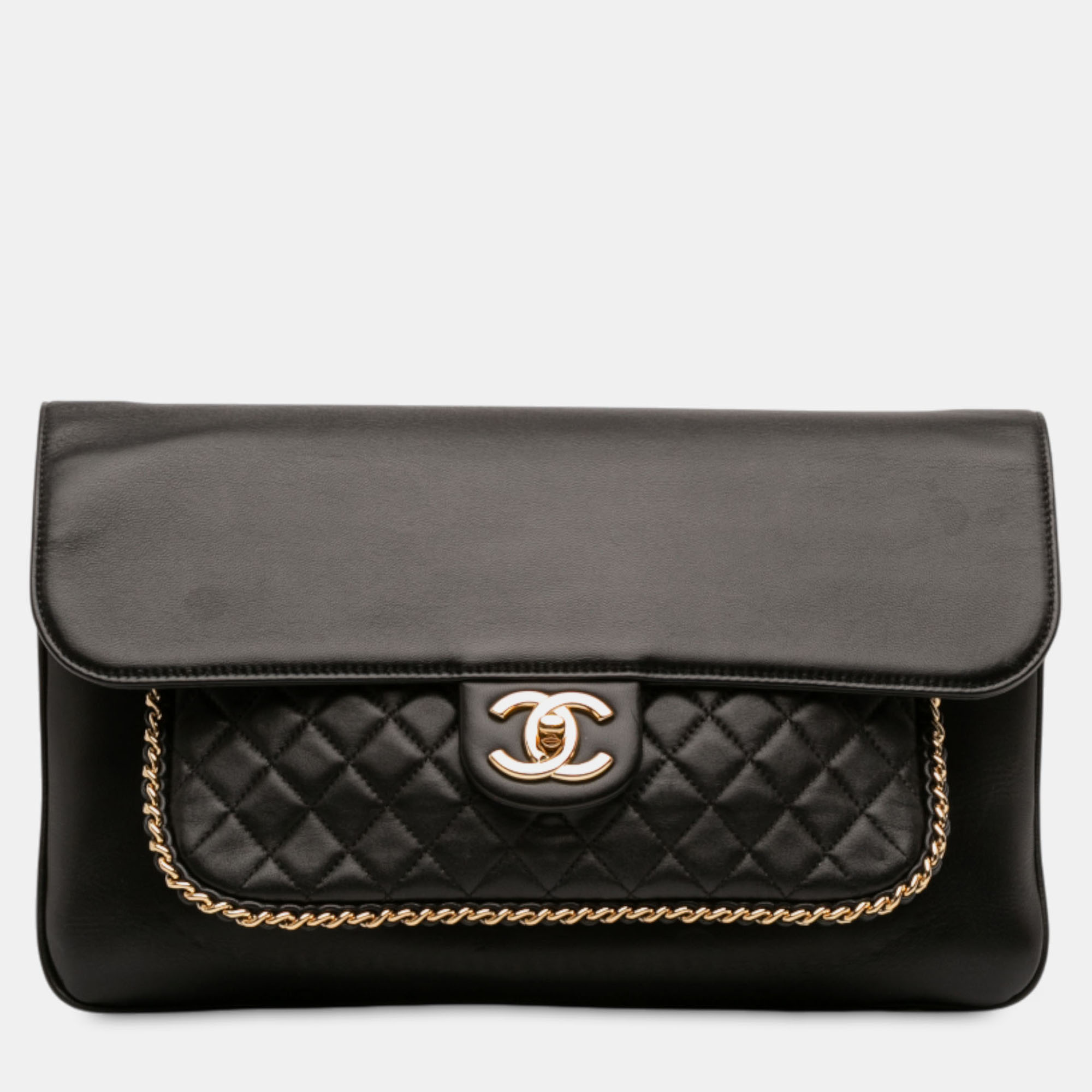 

Chanel Black Quilted Lambskin CC Unchained Flap Clutch