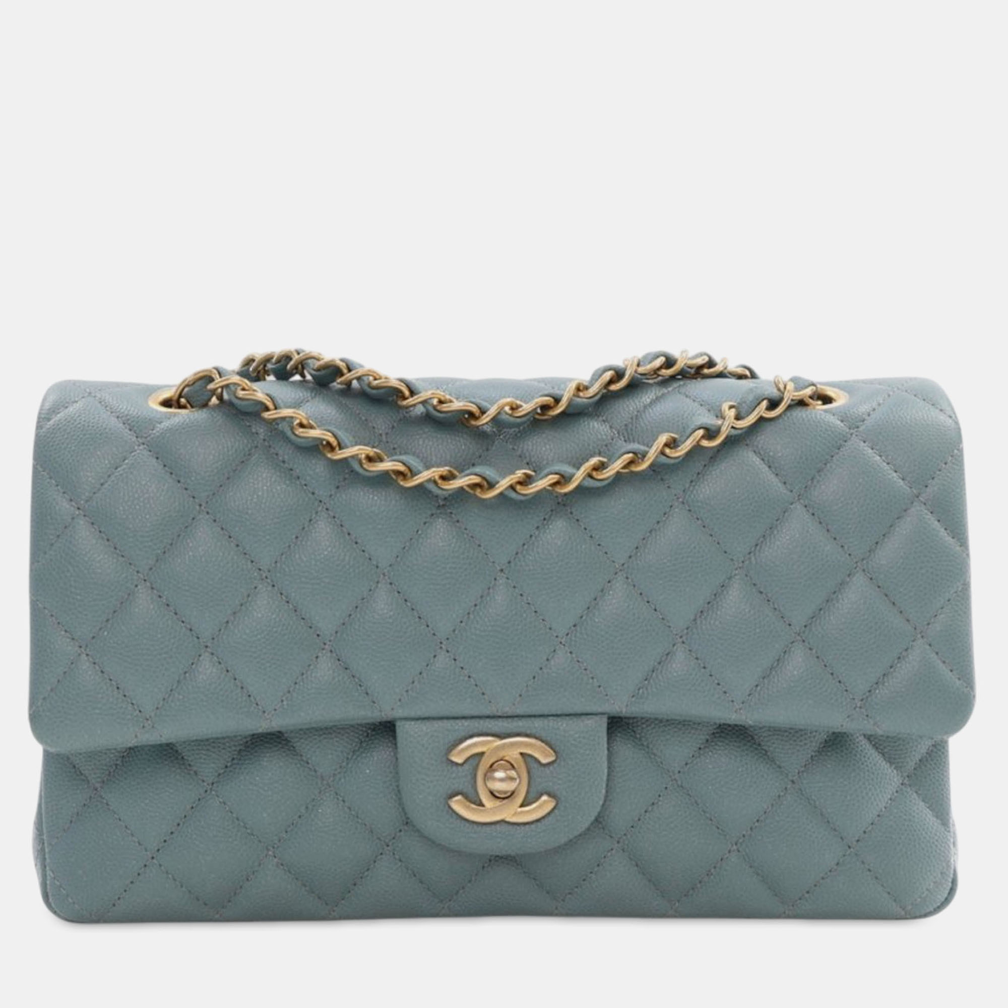 

Chanel Blue Medium Classic Iridescent Caviar Double Flap