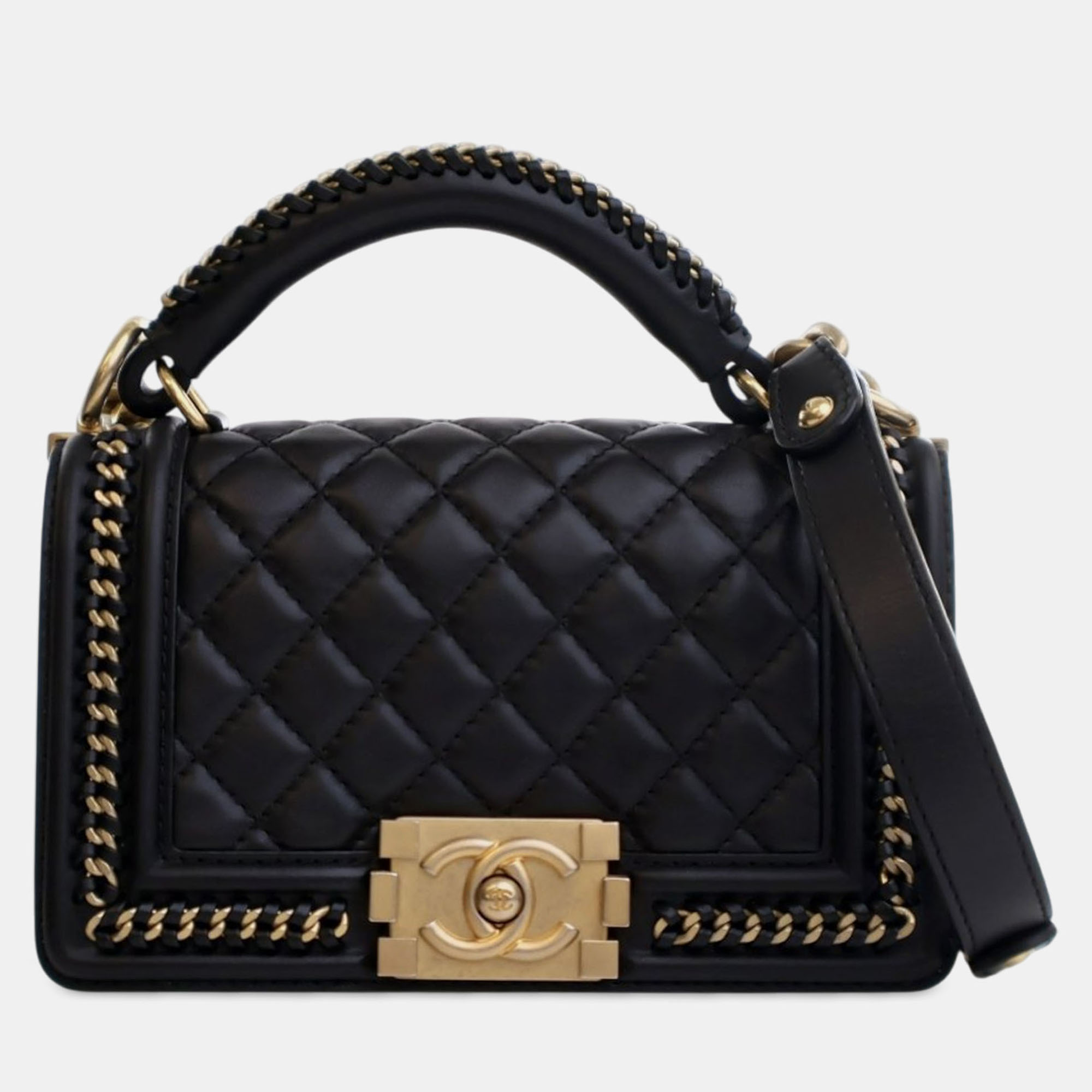 

Chanel Black Small Calfskin Chain Around Boy Top Handle Flap