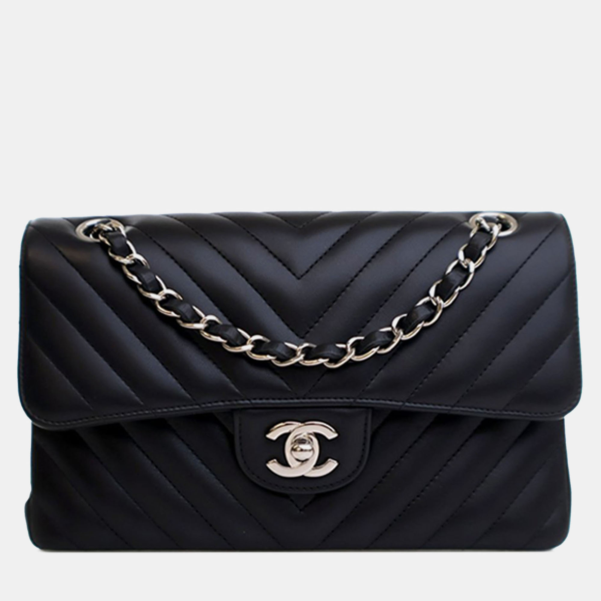 

Chanel Black Small Classic Chevron Lambskin Double Flap