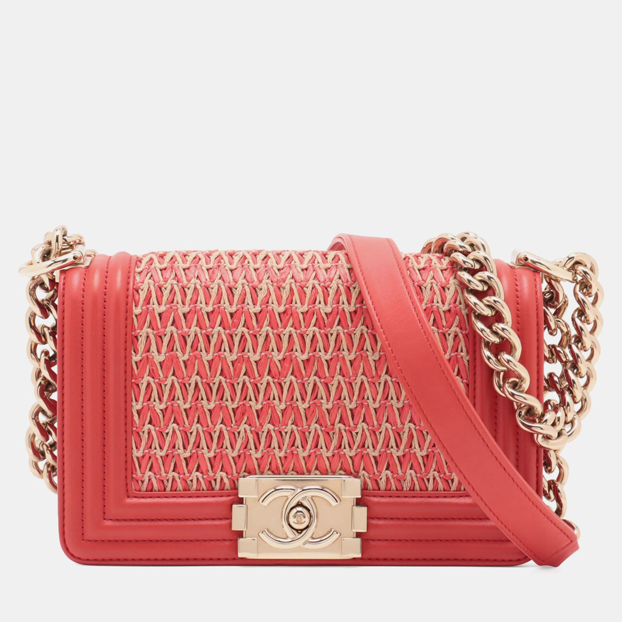 

Chanel Red Small Straw and Lambskin Boy Flap