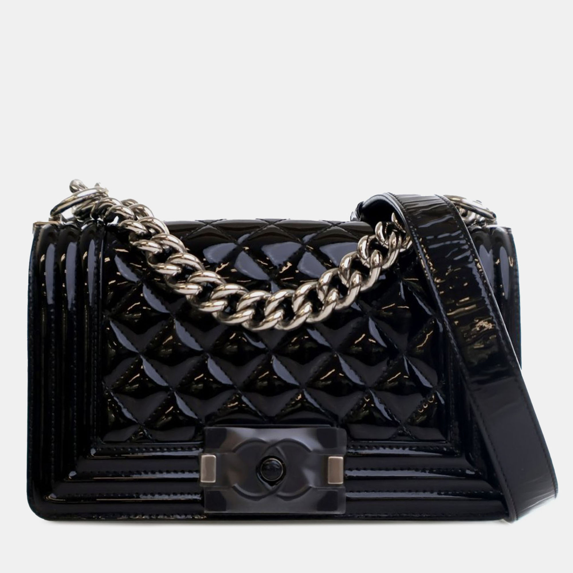 

Chanel Black Small Quilted Patent Boy Flap