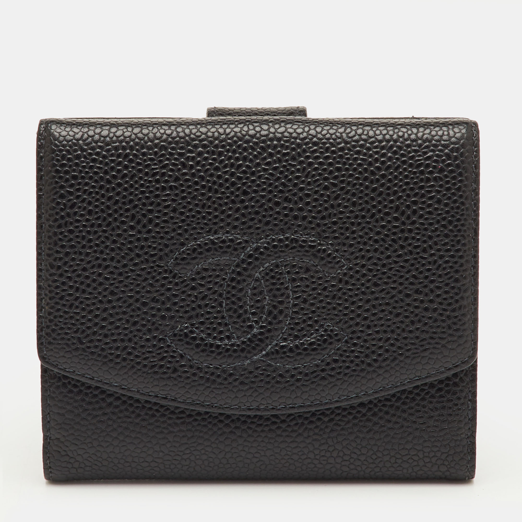

Chanel Black Caviar Leather CC Interlocking Compact Wallet