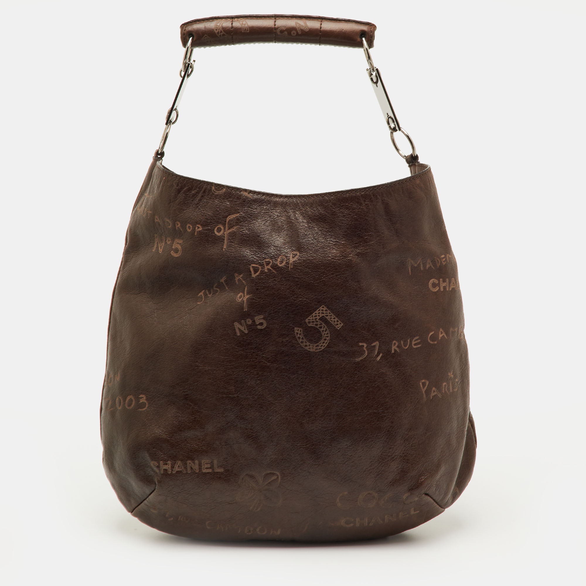 

Chanel Vintage Graffiti Dark Brown Leather Mademoiselle Hobo