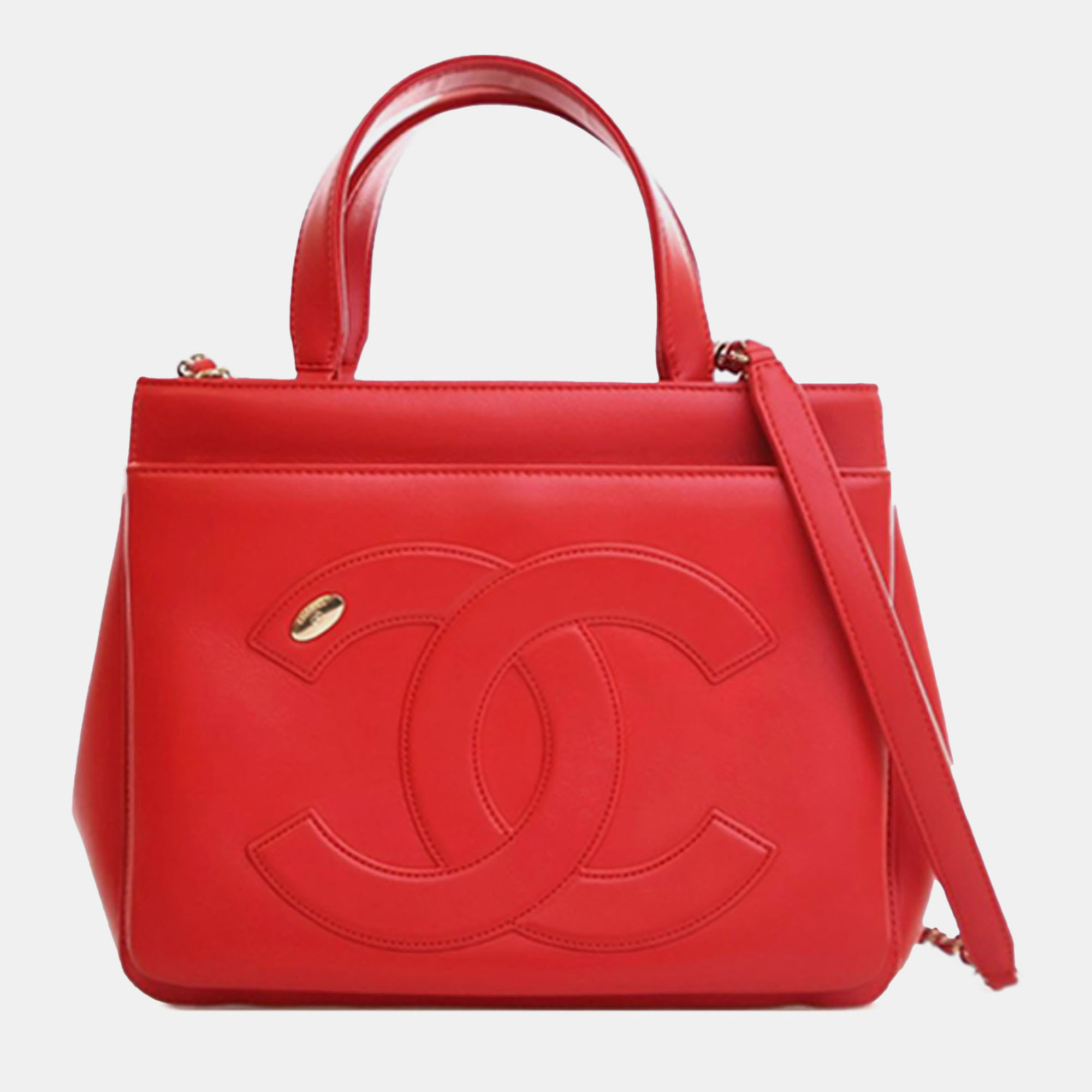 

Chanel Red Small Lambskin CC Mania Shopping Tote