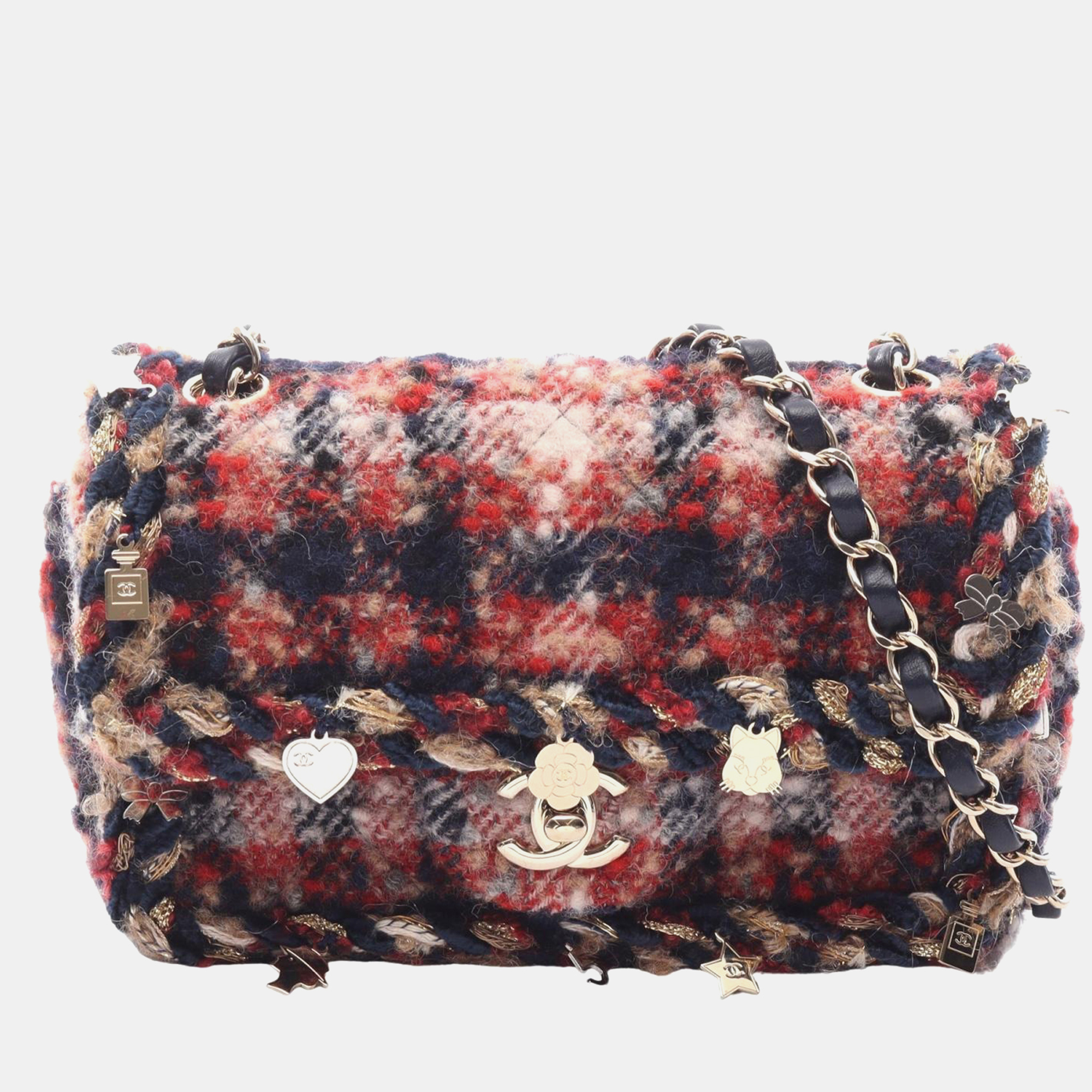 

Chanel Charms Classic Single Flap Mini Braided Quilted Tweed Bag, Multicolor