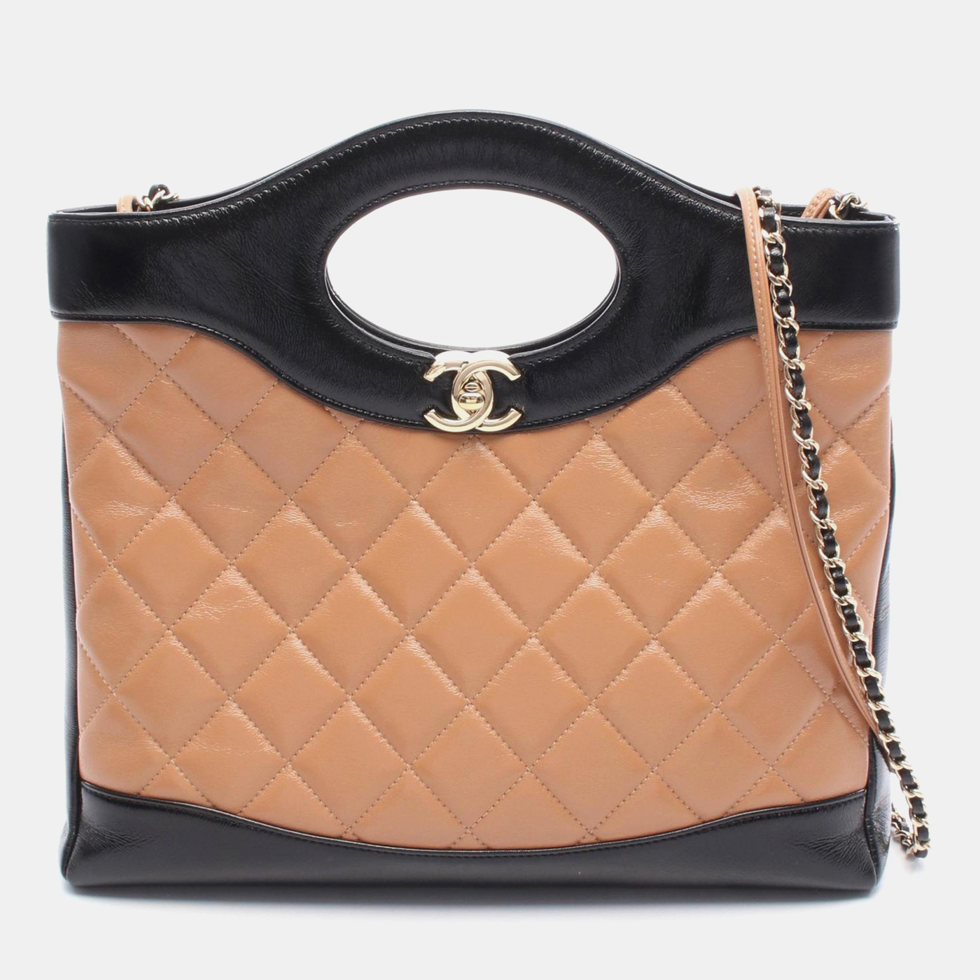 

Chanel 31 Pink Black Shiny Crumpled Calfskin Quilted Shopping Bag