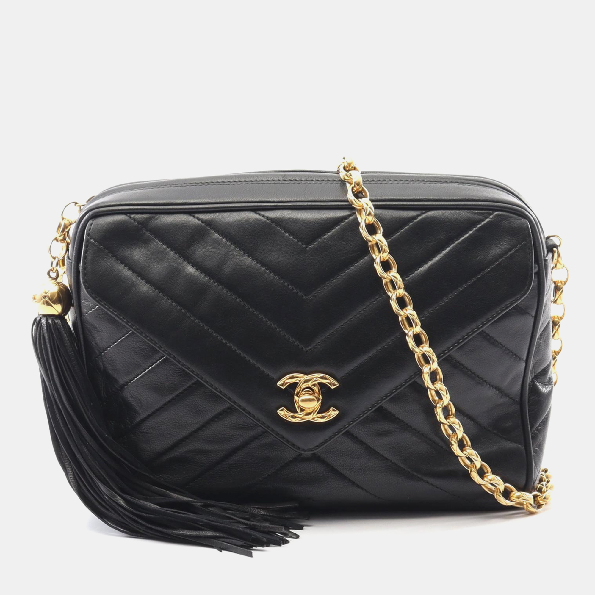 

Chanel Vintage Front Pocket Chevron Lambskin Camera Bag, Black