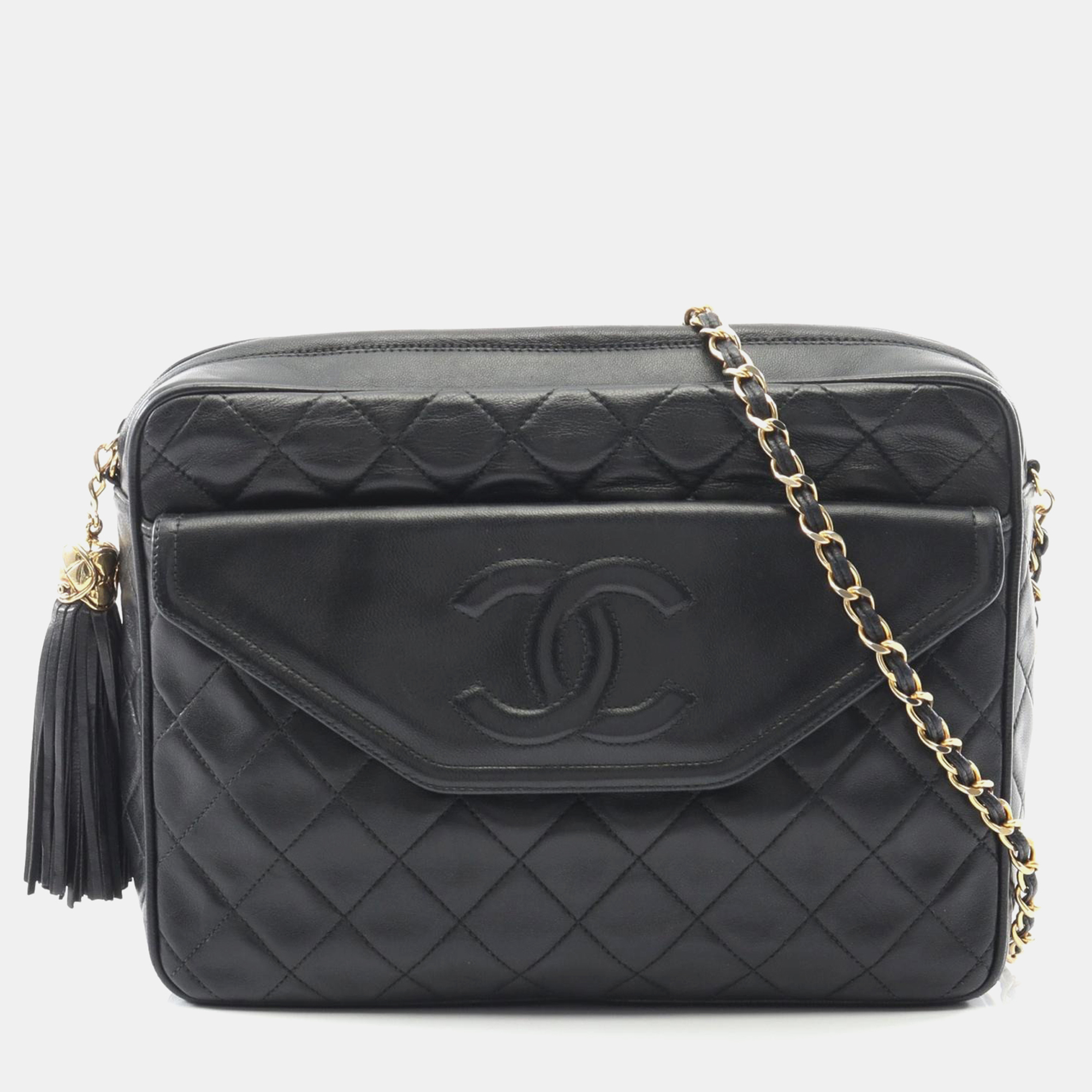 

Chanel Front Pocket Black Leather Shoulder Bag