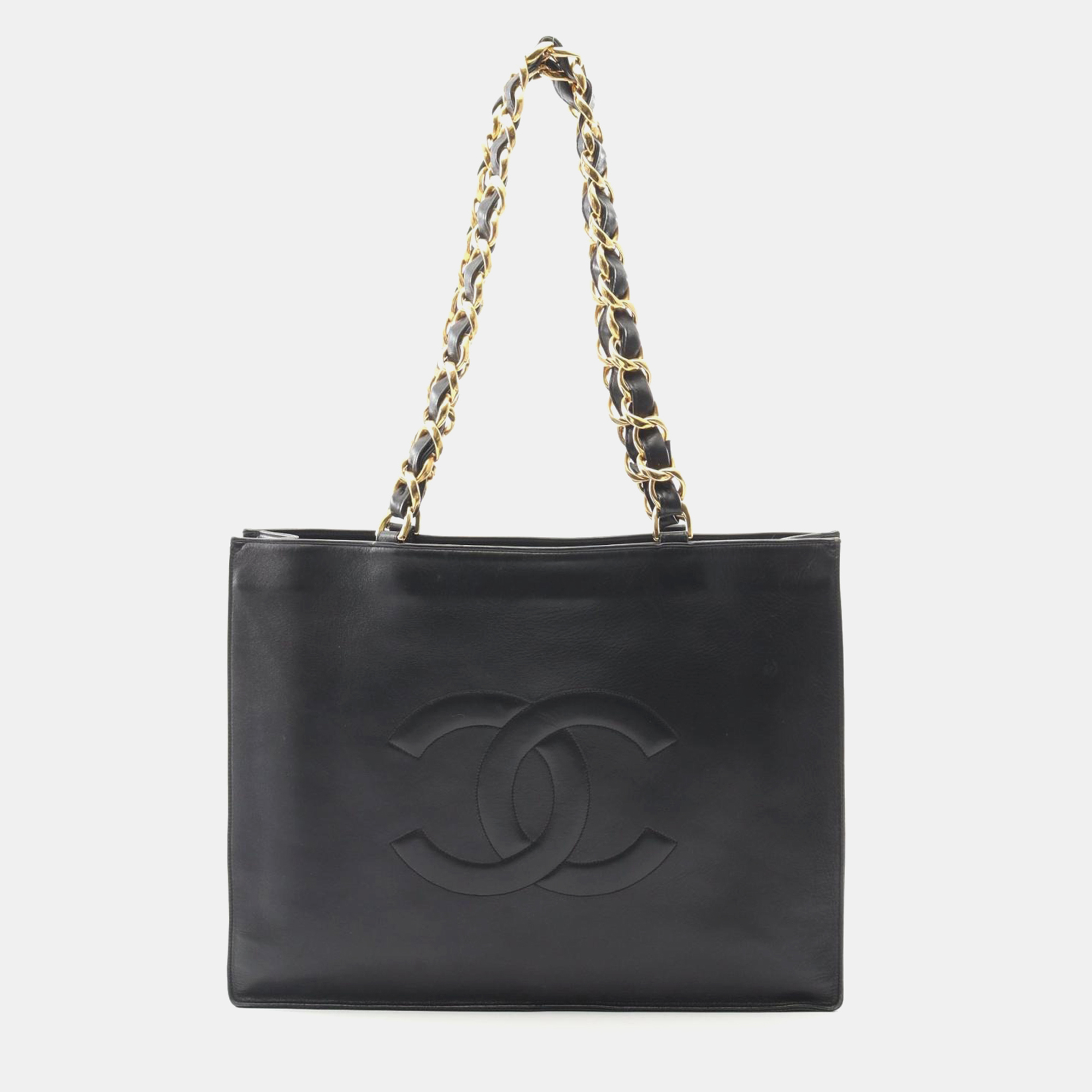 

Chanel Vintage CC Black Leather Chain Tote Bag