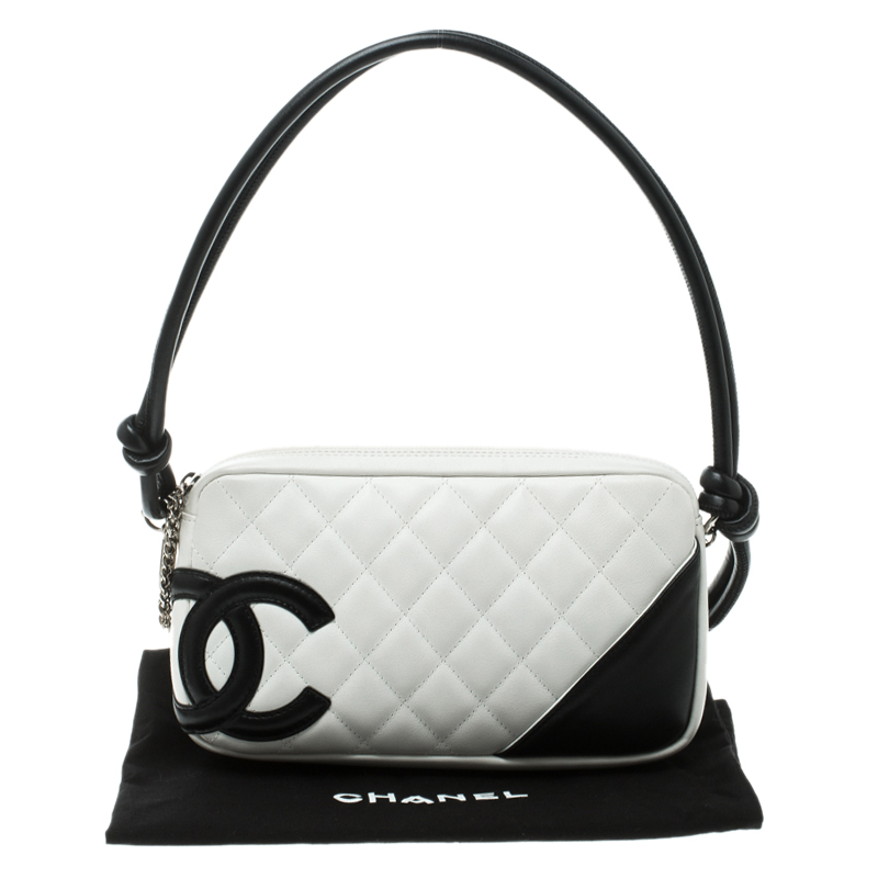 Chanel White Cambon Ligne Pochette Black Leather ref.179603 - Joli
