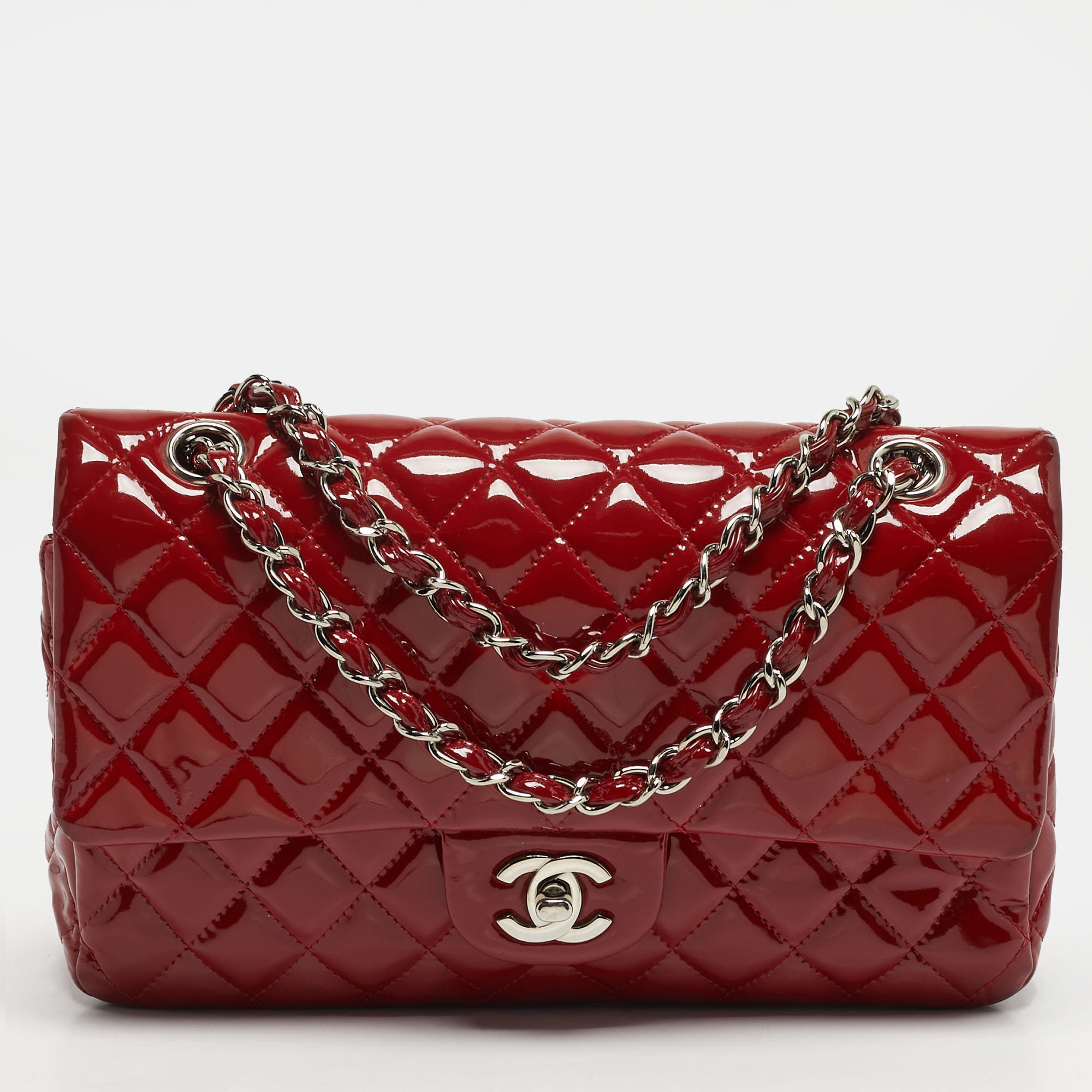 

Chanel Classic Double  Red Quilted Patent Leather Flap Bag