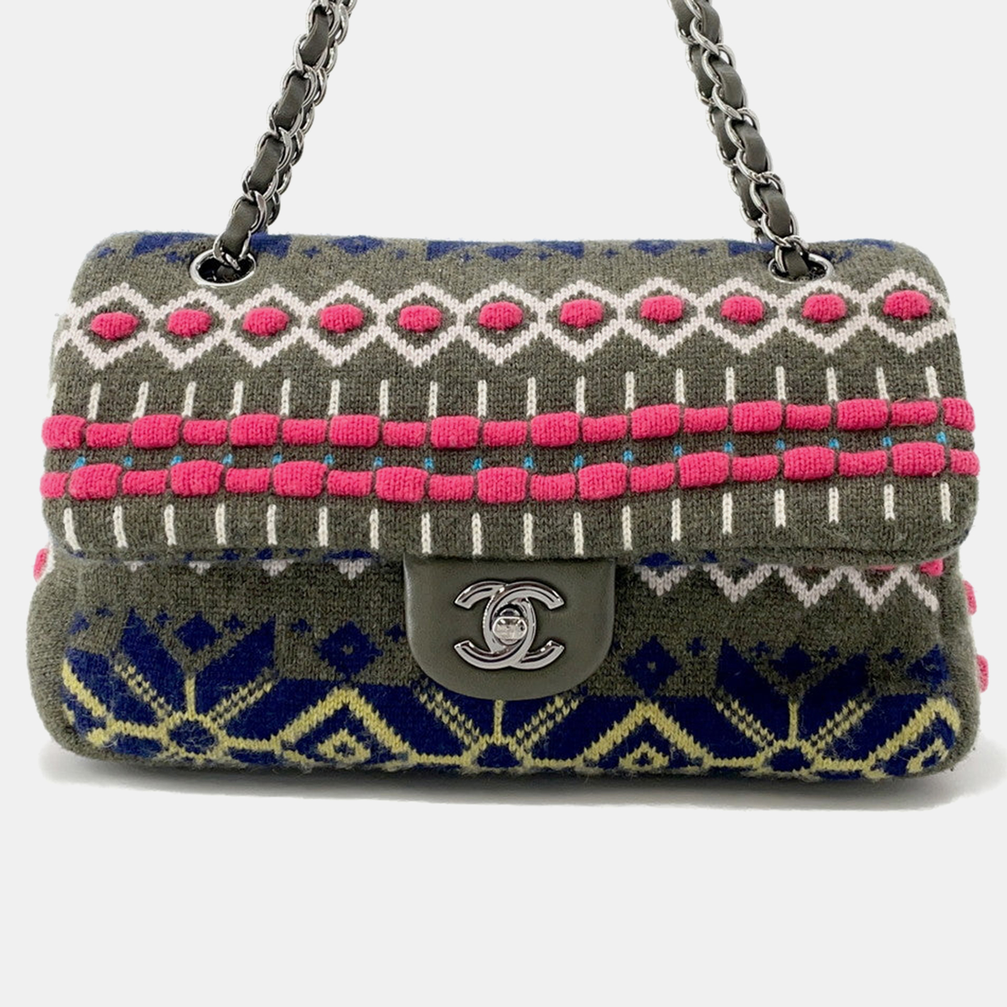 

Chanel Cc Logo Knit Shoulder Bag Khaki/Multicolor Knit Size