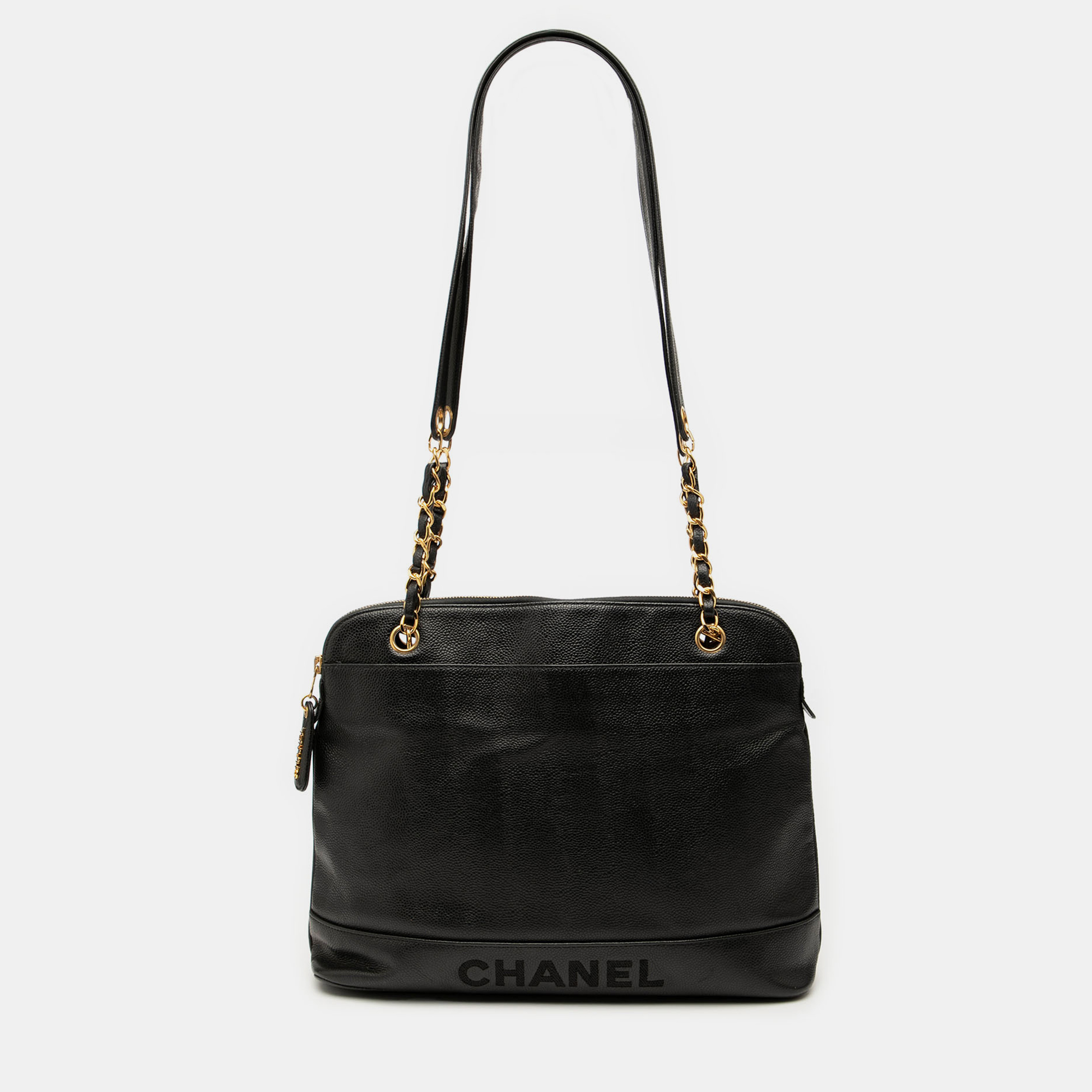 

Chanel Black Caviar Logo Chain Shoulder Bag