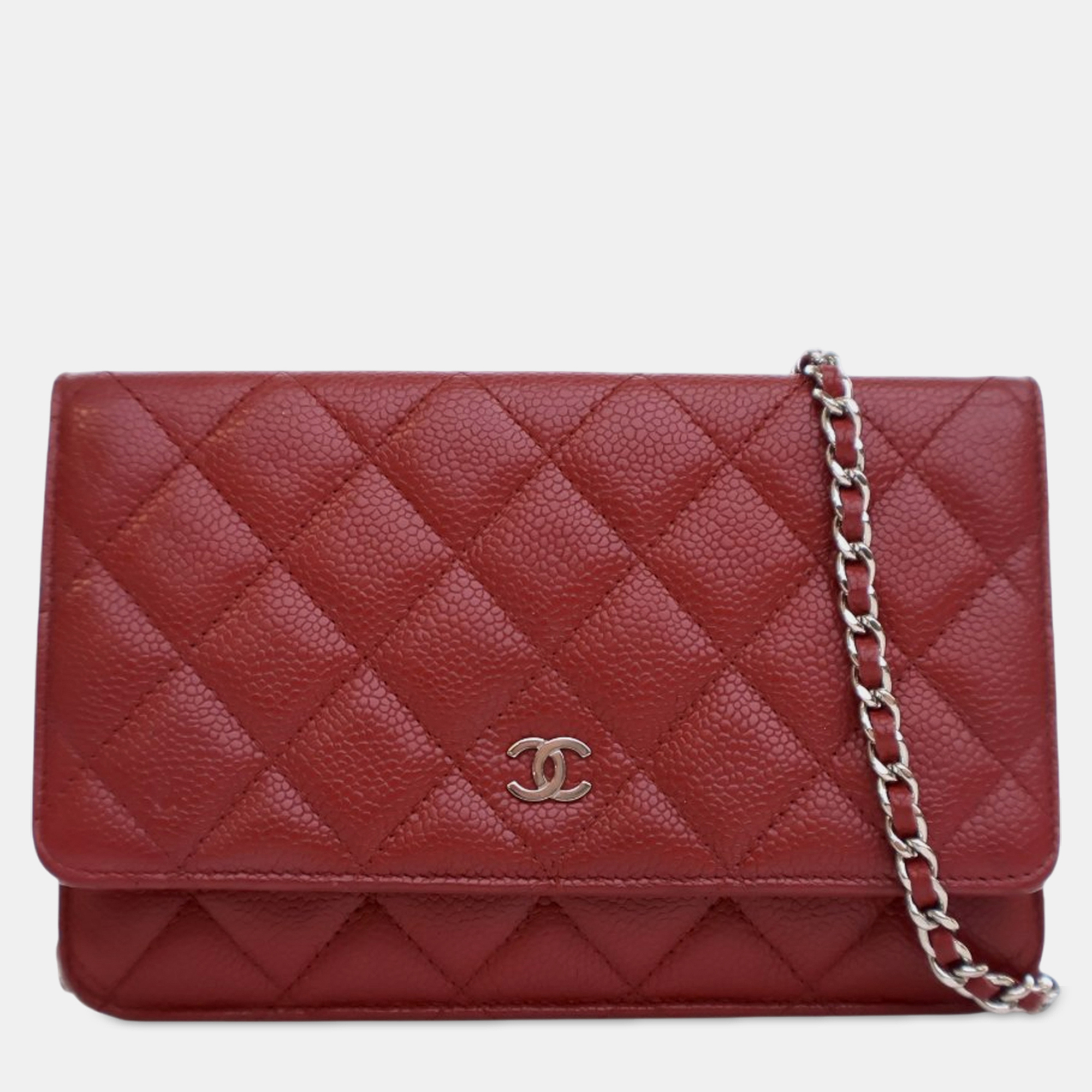 

Chanel Red CC Quilted Caviar Wallet on Chain