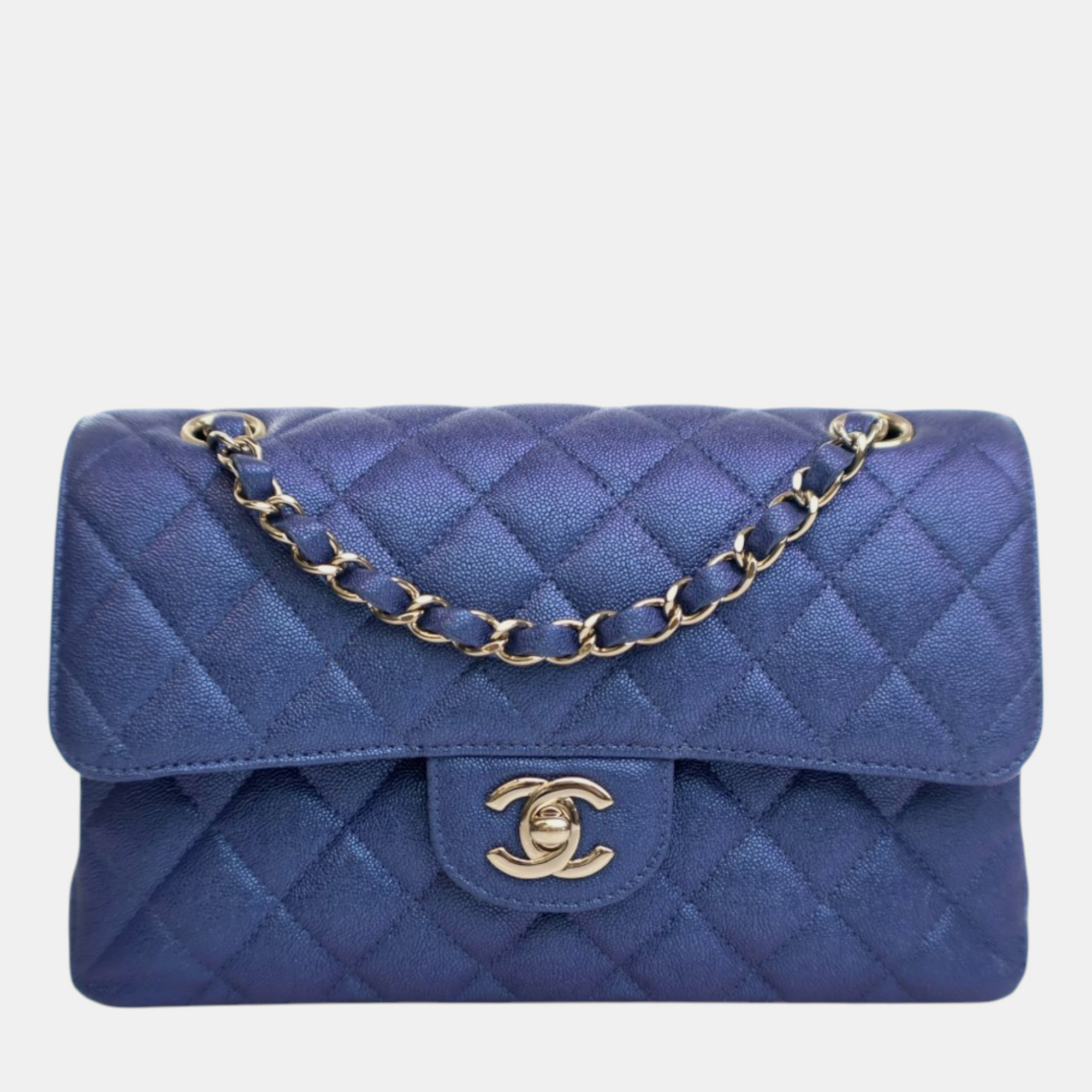 

Chanel Blue Small Classic Iridescent Caviar Double Flap