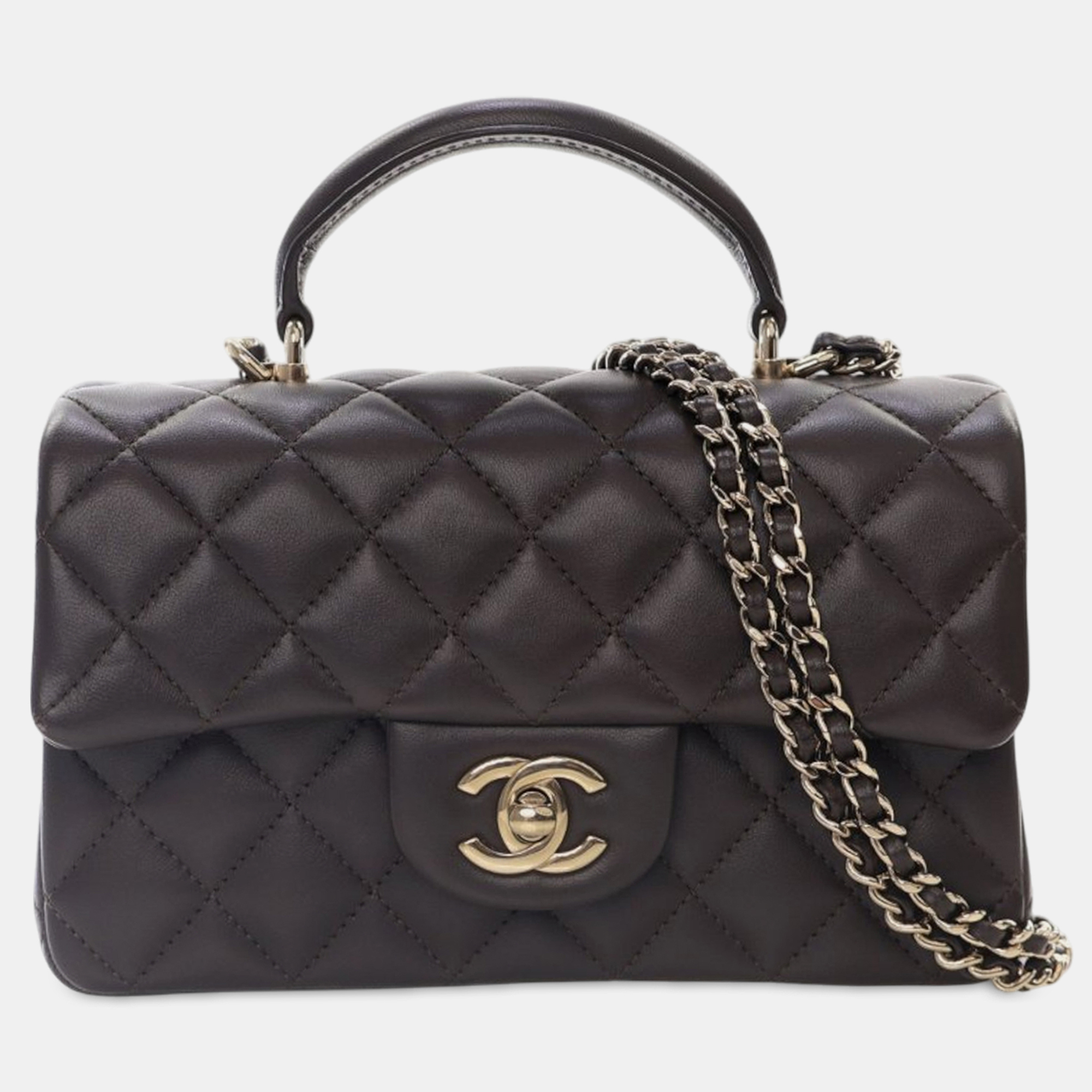 

Chanel Brown Mini Rectangular Lambskin Top Handle Flap