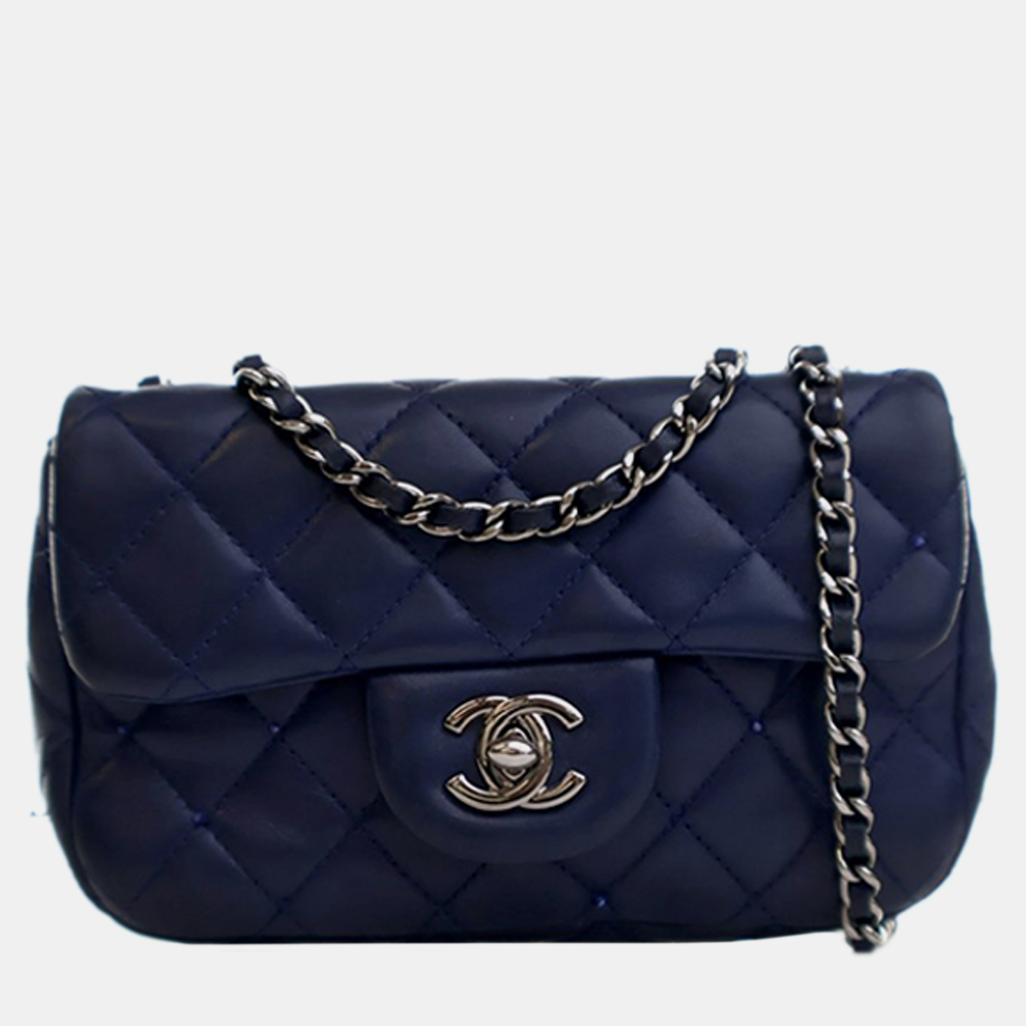 

Chanel Blue Mini Rectangular Classic Lambskin Crystal Single Flap
