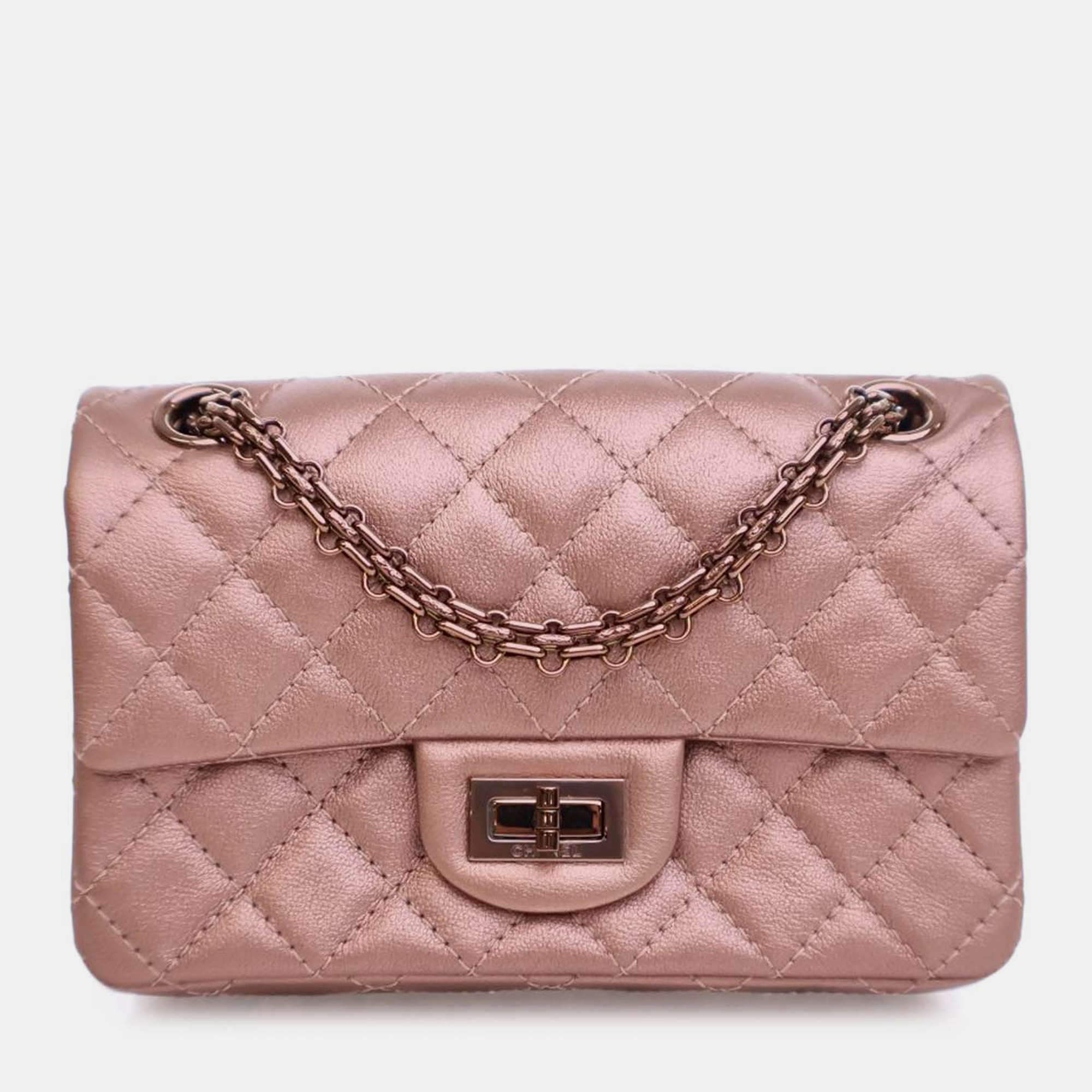 

Chanel Pink Reissue 2.55 Metallic Calfskin Rose Gold Hardware Single Flap 224
