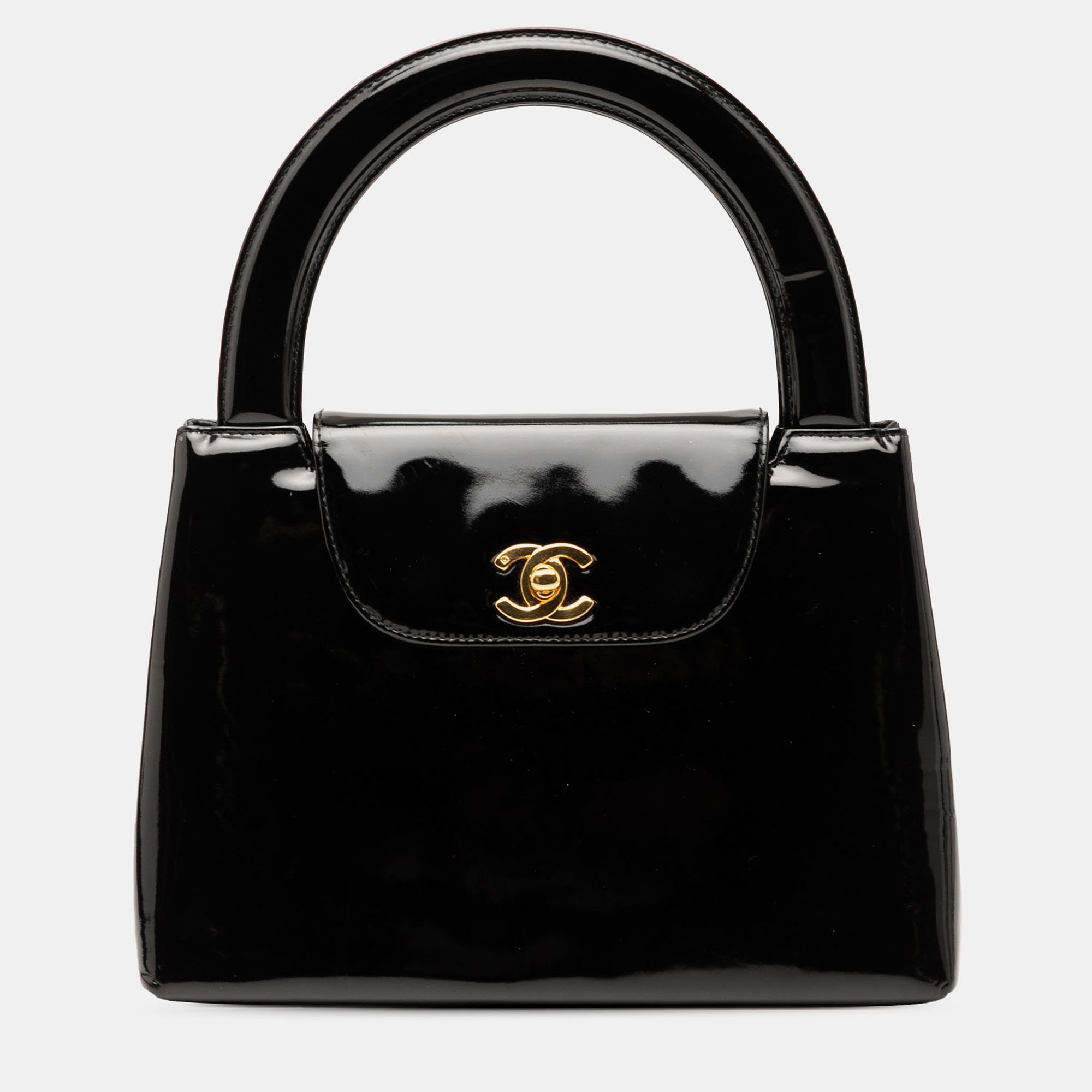 

Chanel Black CC Patent Kelly Top Handle Flap
