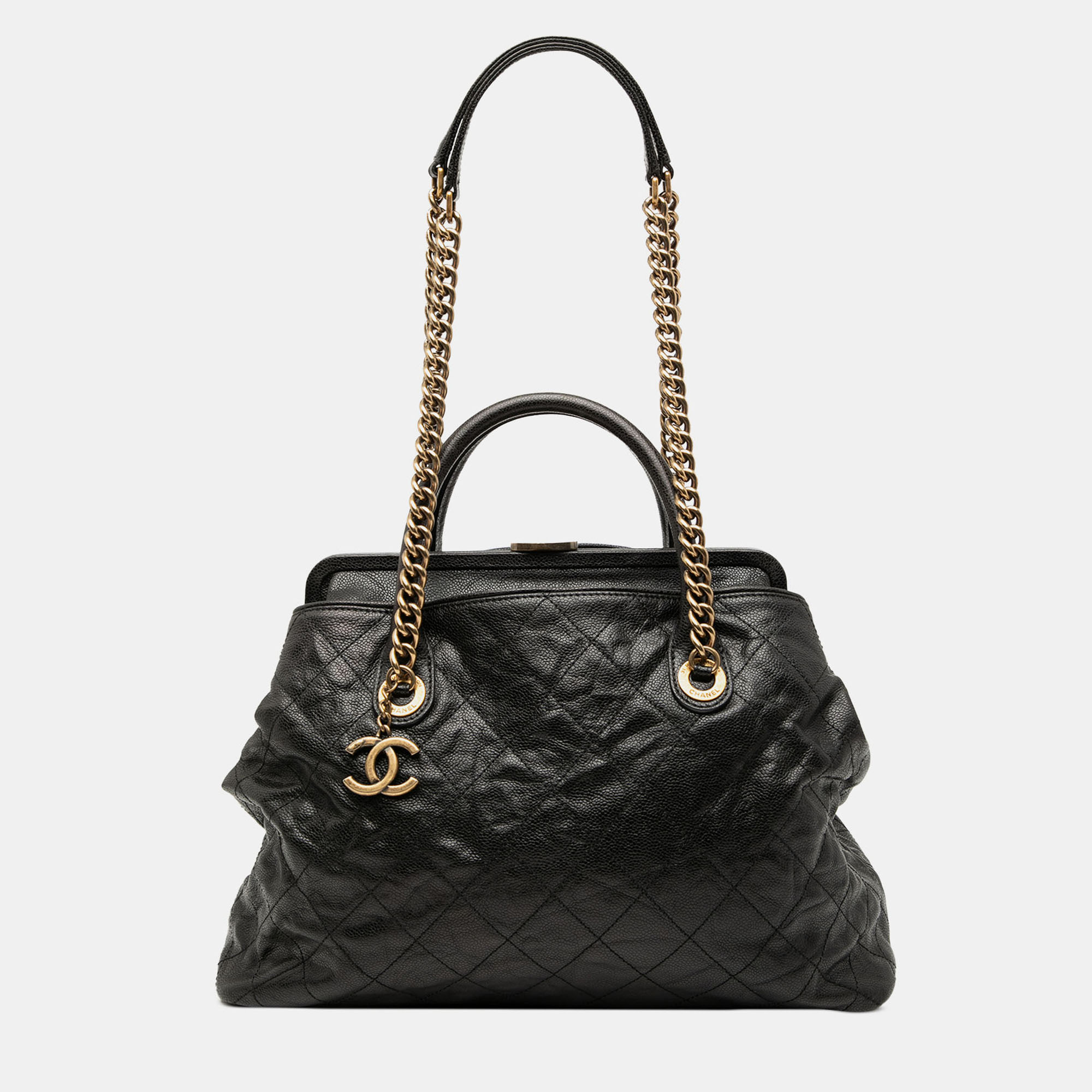 

Chanel Black Quilted Glazed Caviar Frame Tote