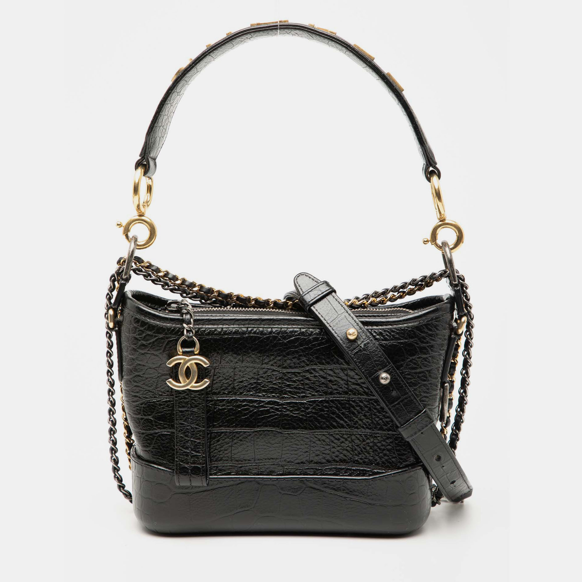 

Chanel Black Small Croc Embossed Calfskin Gabrielle Hobo