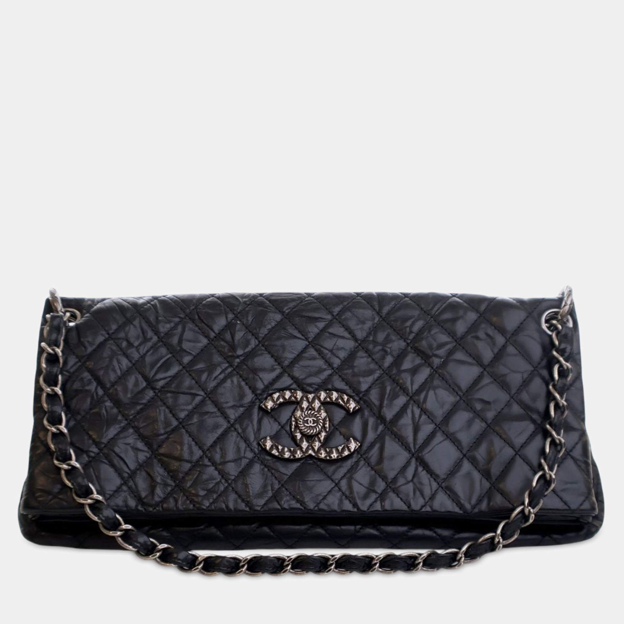 

Chanel Black Quilted Aged Calfskin CC Foldover Flap