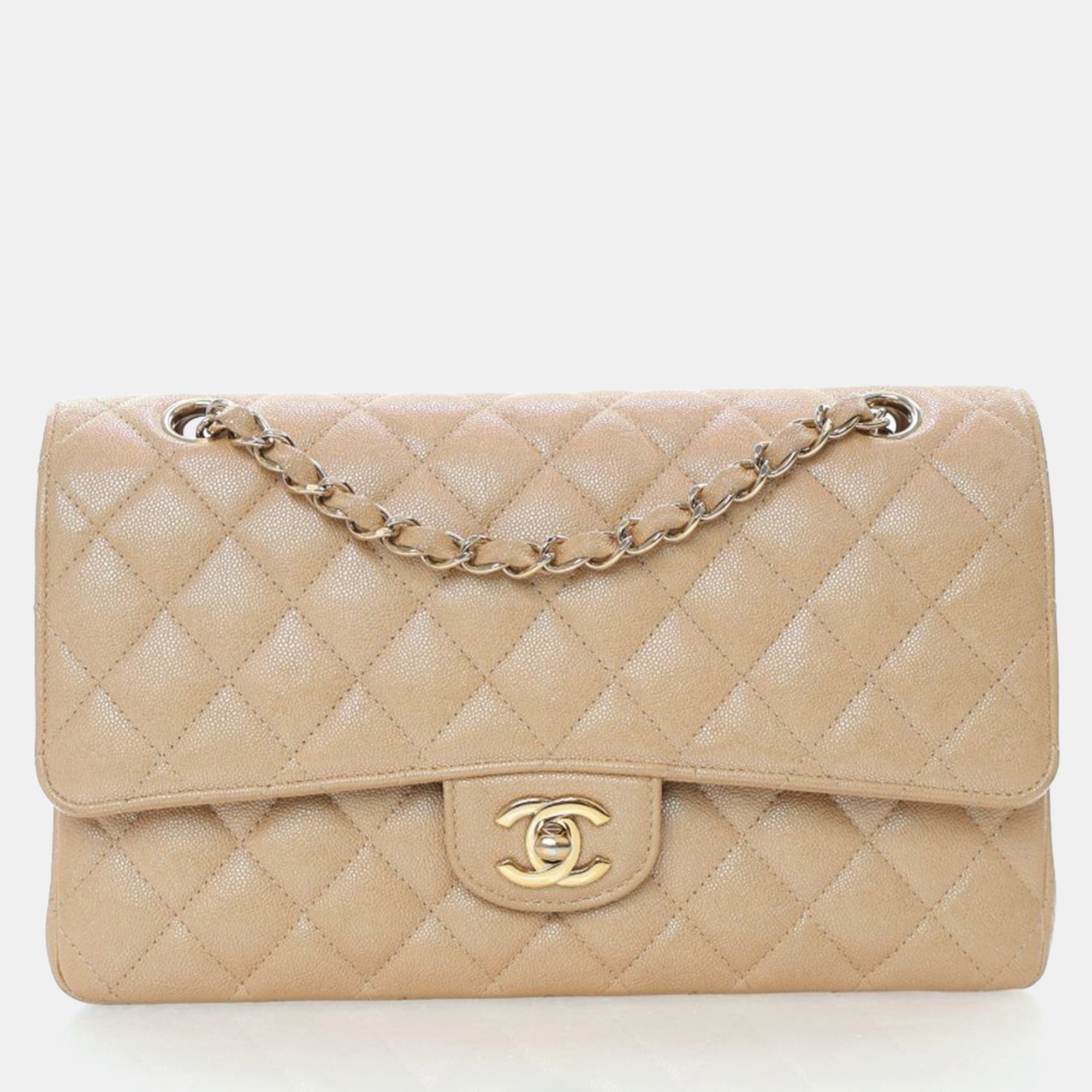 

Chanel Medium Iridescent Beige Caviar Classic Double Flap Bag