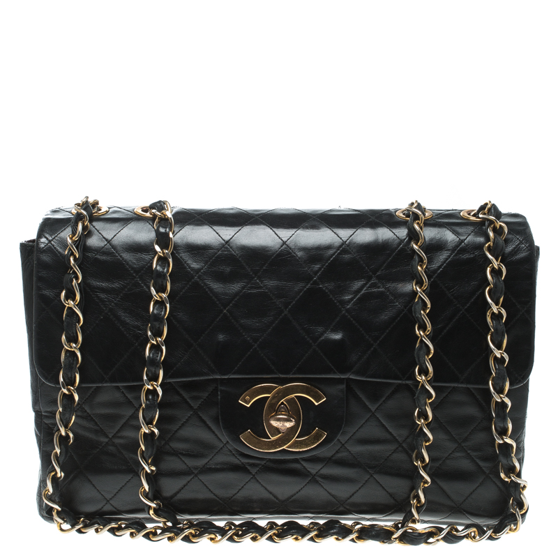 Pre Owned Chanel Black Quilted Leather Maxi Classic Single Flap Bag