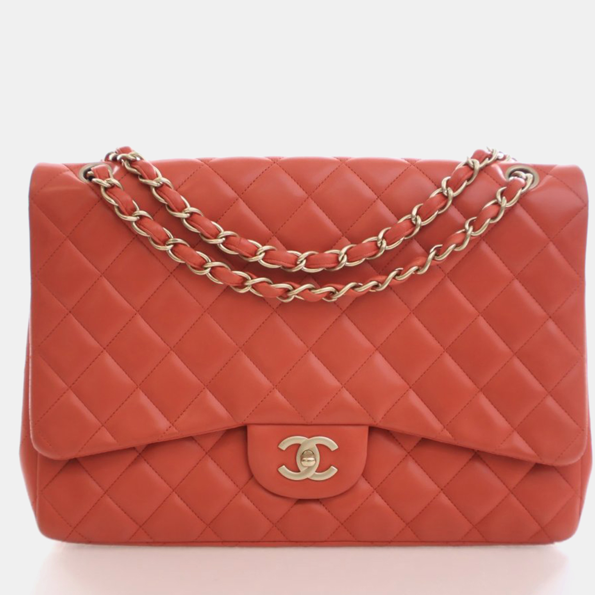 

Chanel Maxi Lambskin Classic Single Flap Bag, Orange