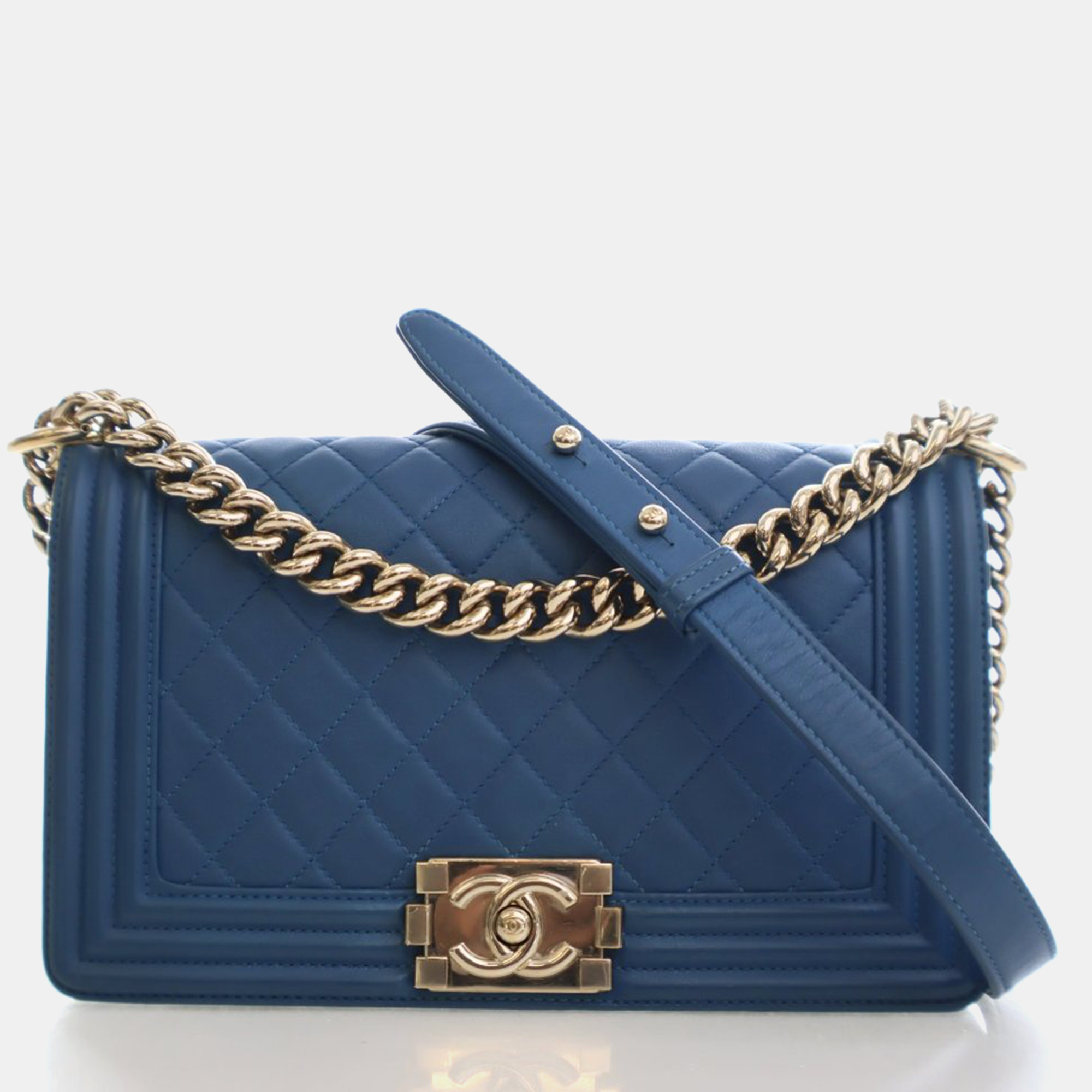 

Chanel Medium Lambskin Boy Bag, Blue