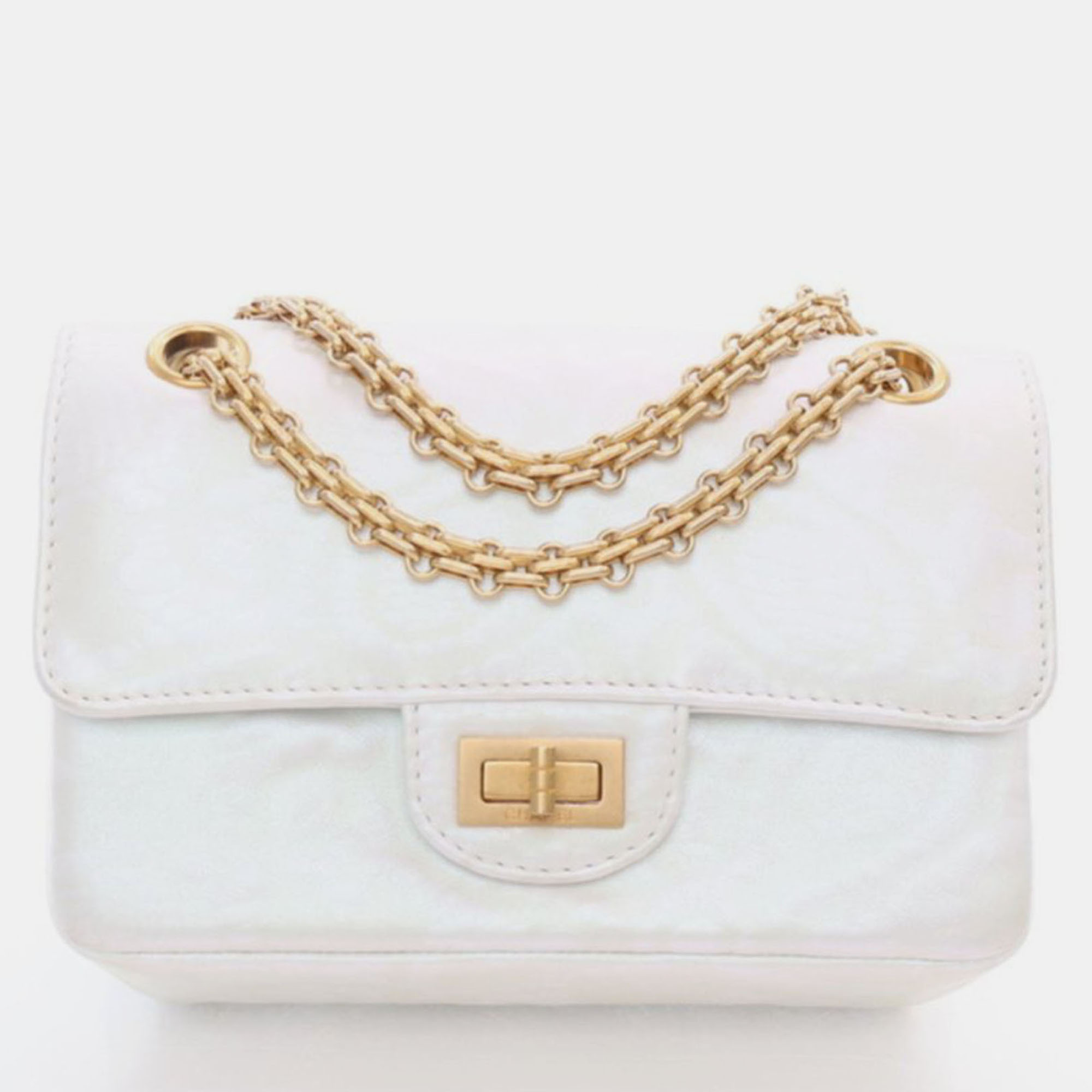

Chanel Mini Iridescent Lambskin Floral Embossed Reissue 2.55 Flap Bag 224, White