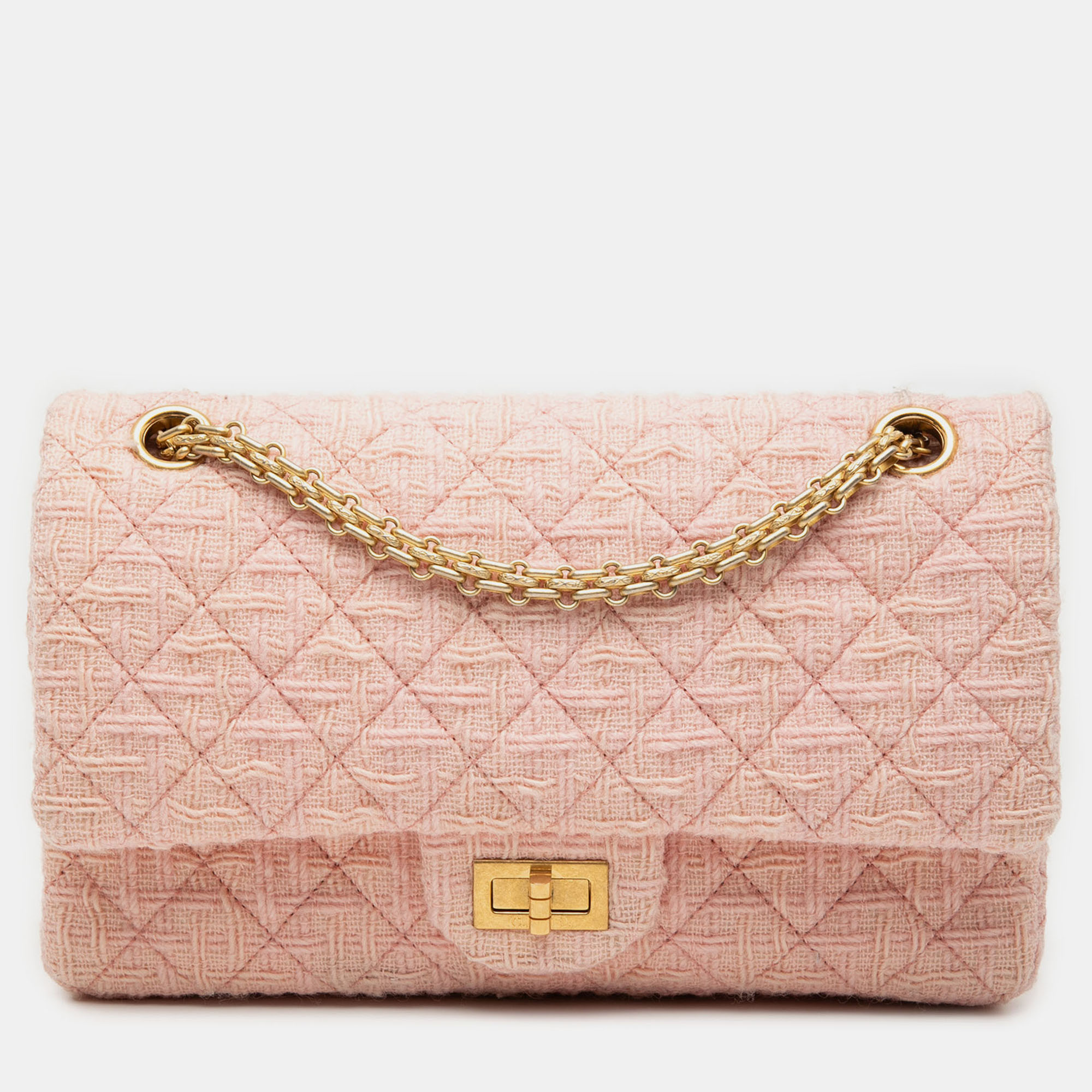 

Chanel Pink Reissue 2.55 Tweed Single Flap 225