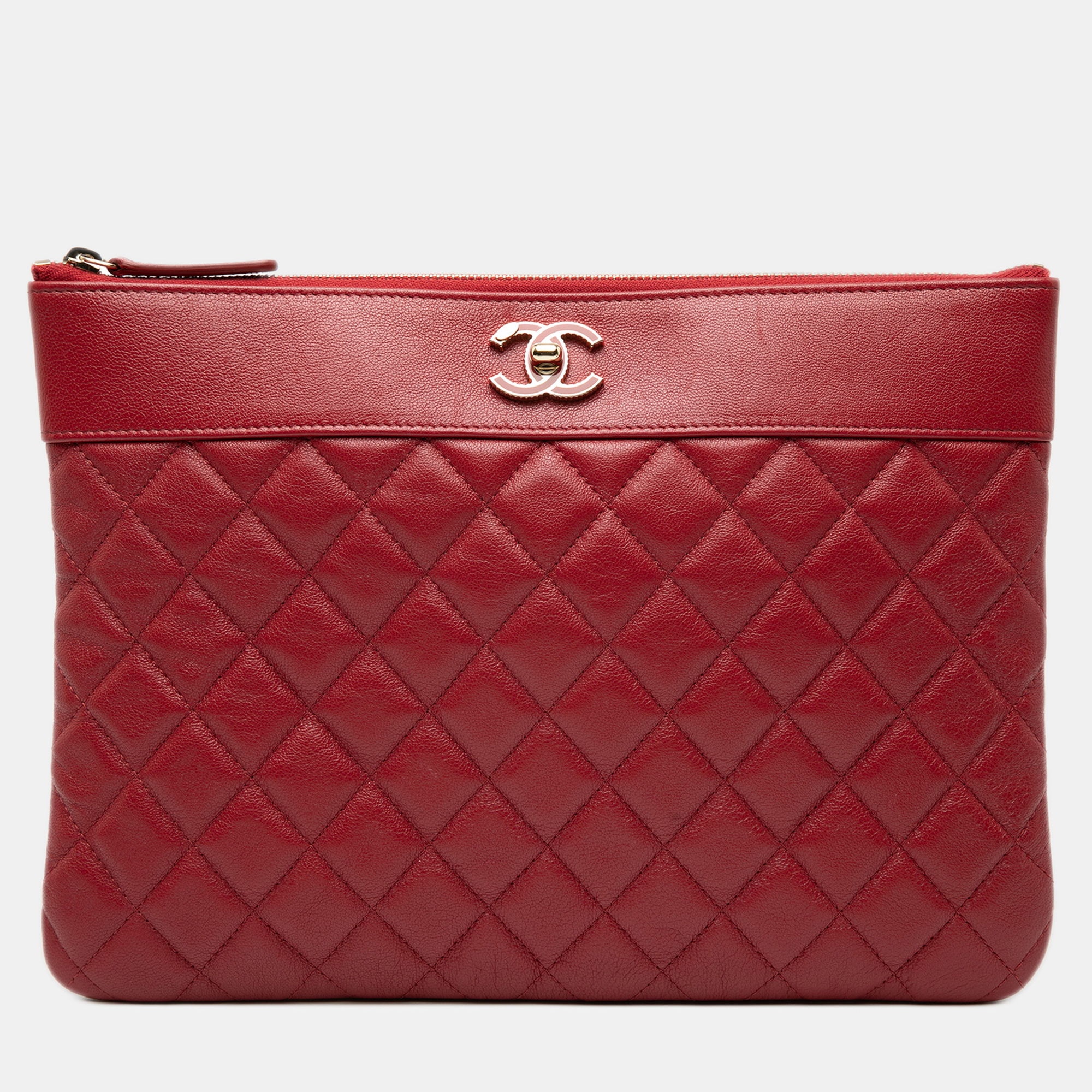 

Chanel Red Medium Quilted Sheepskin Mademoiselle O Case Clutch