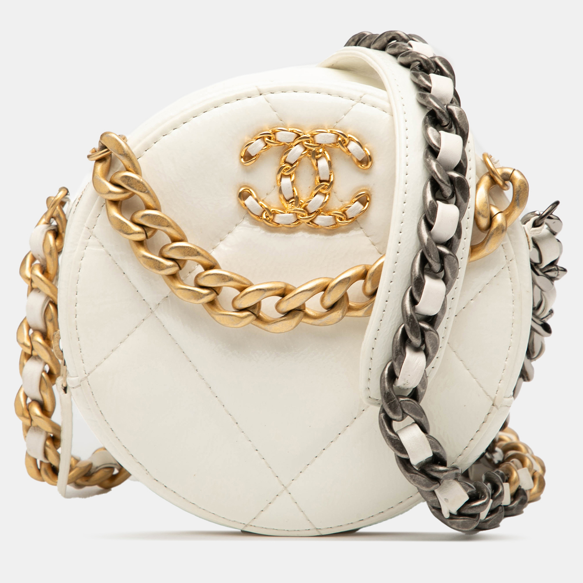 

Chanel White Lambskin 19 Round Clutch with Chain