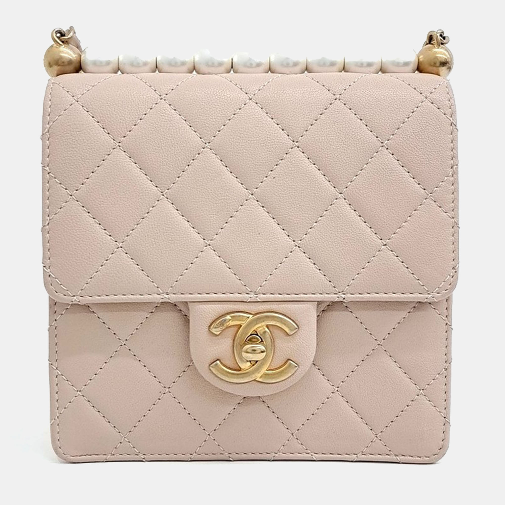 

Chanel Beige Leather pearl chain crossbody bag