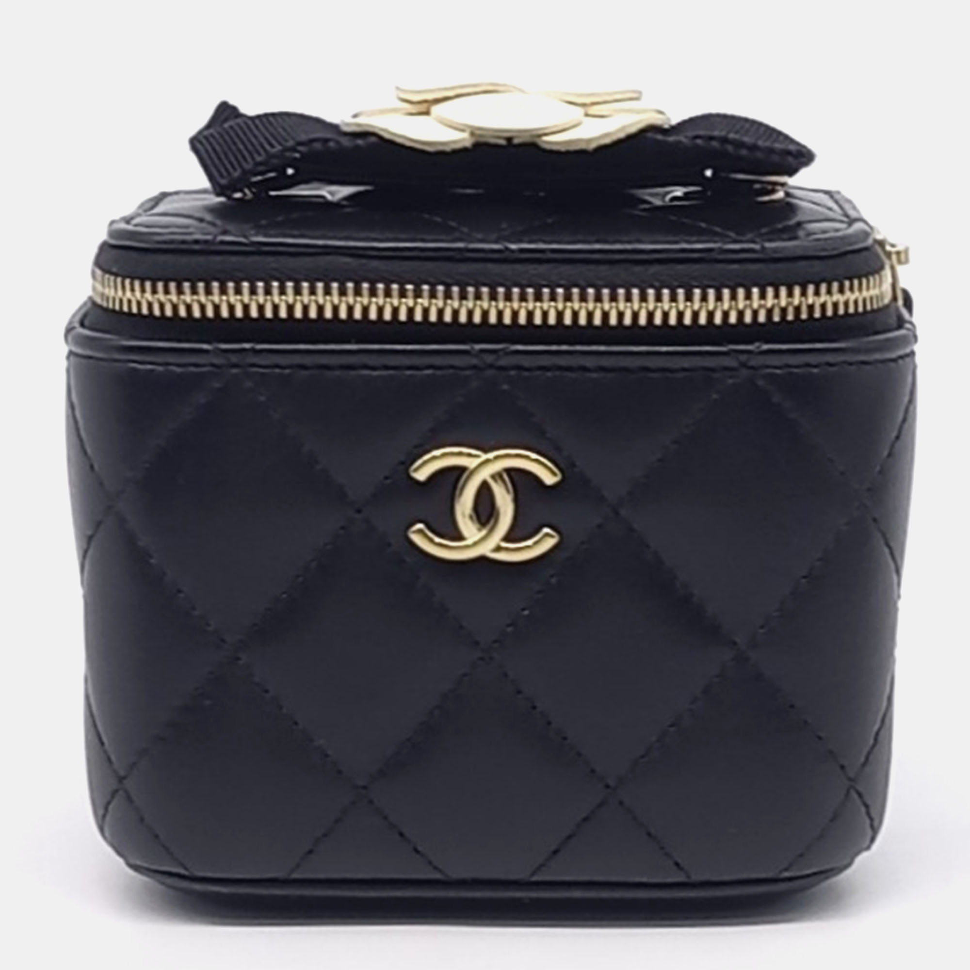 

Chanel Black Leather Camellia Vanity Small Crossbody Bag