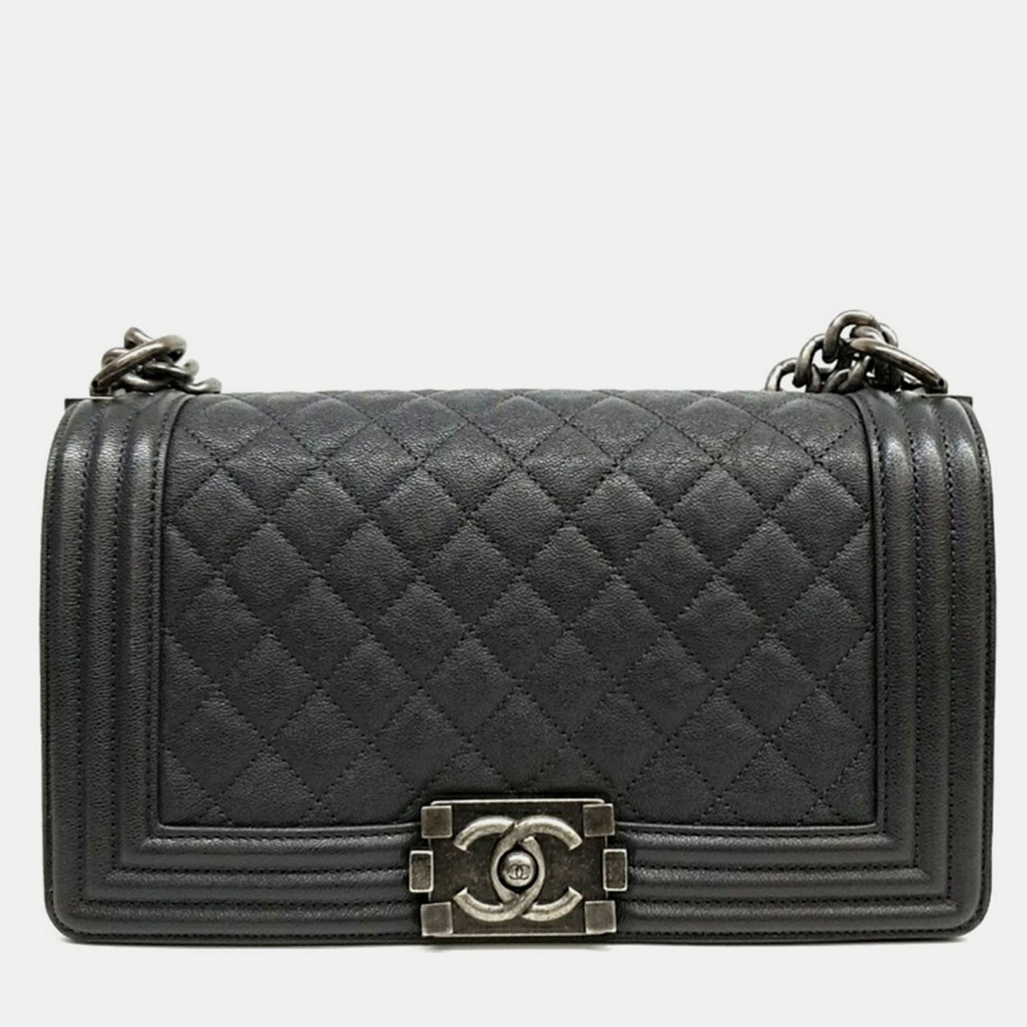 

Chanel Grey Leather Caviar Boy Bag Medium