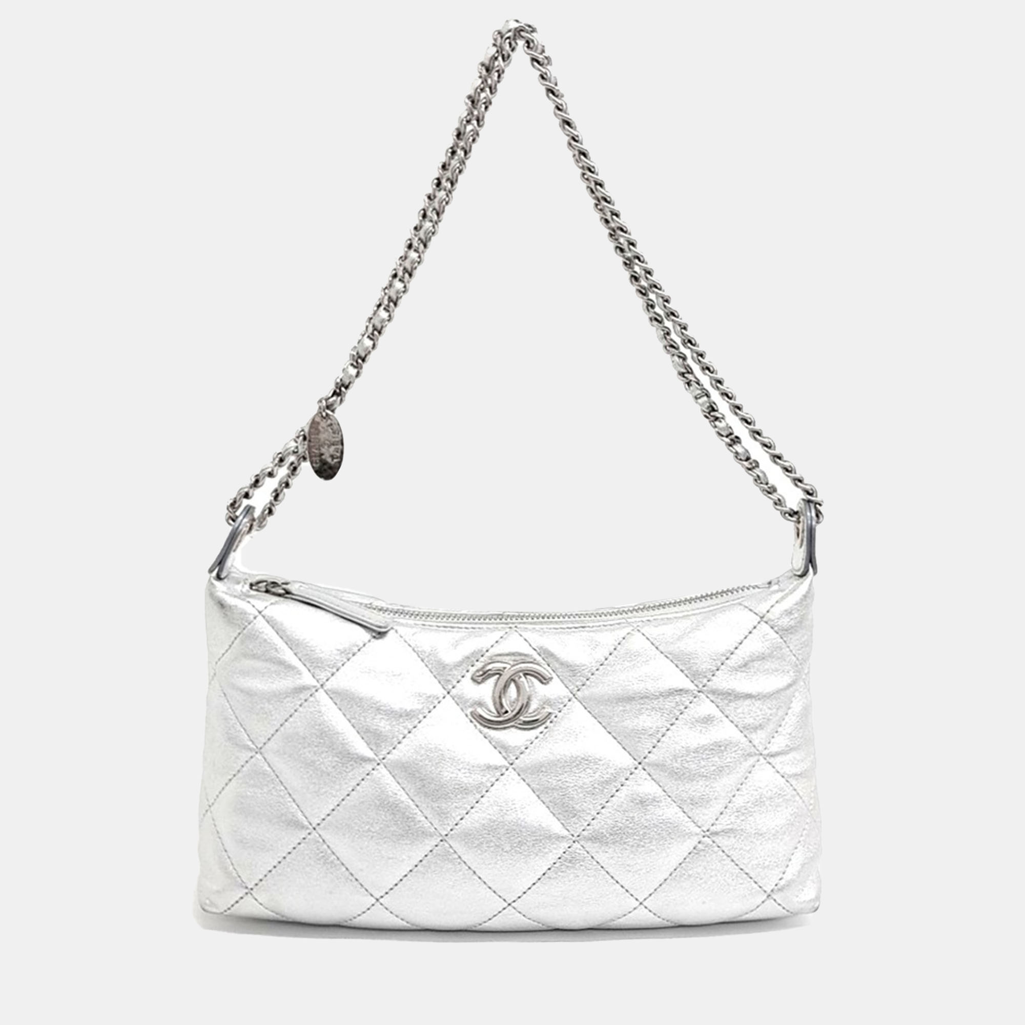 

Chanel Silver Leather Hobo Bag