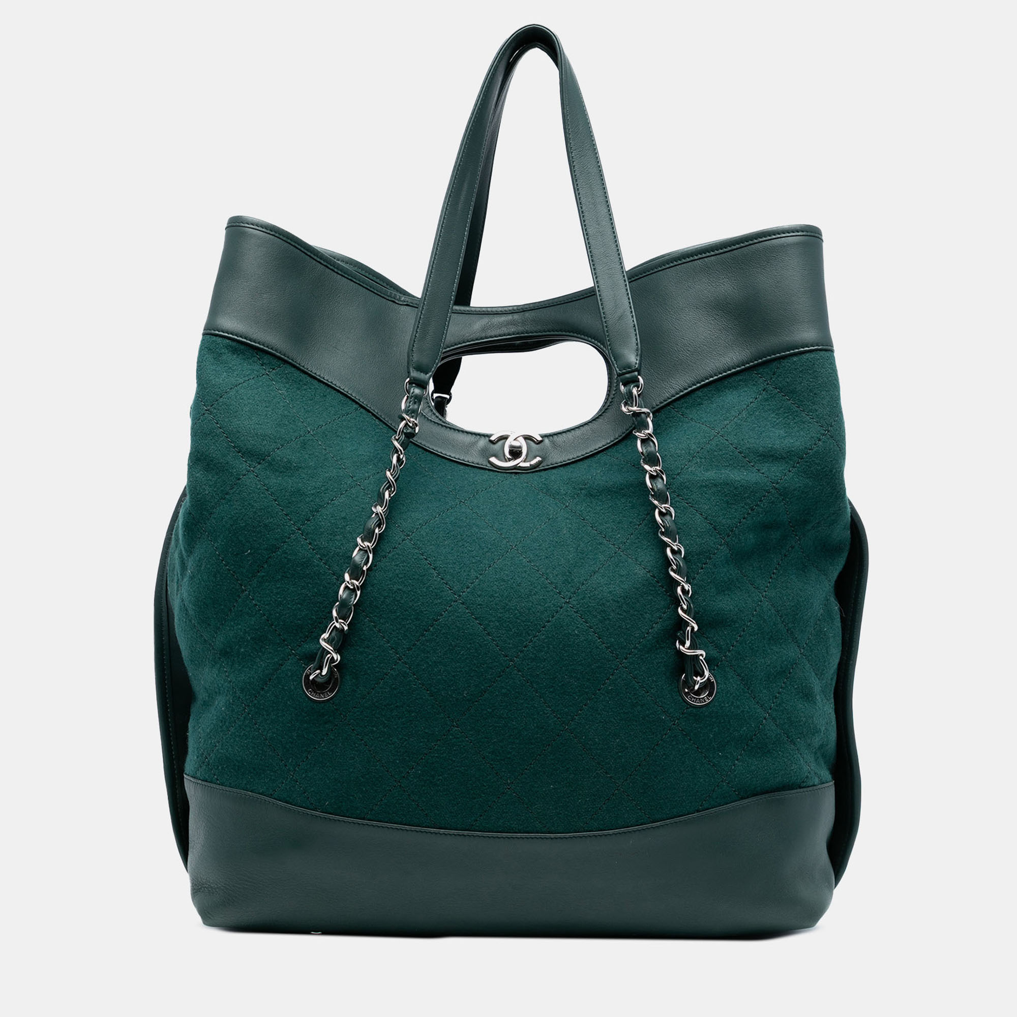 

Chanel Green Extra Large Stitched Wool and Calfskin 31 Shopping Bag