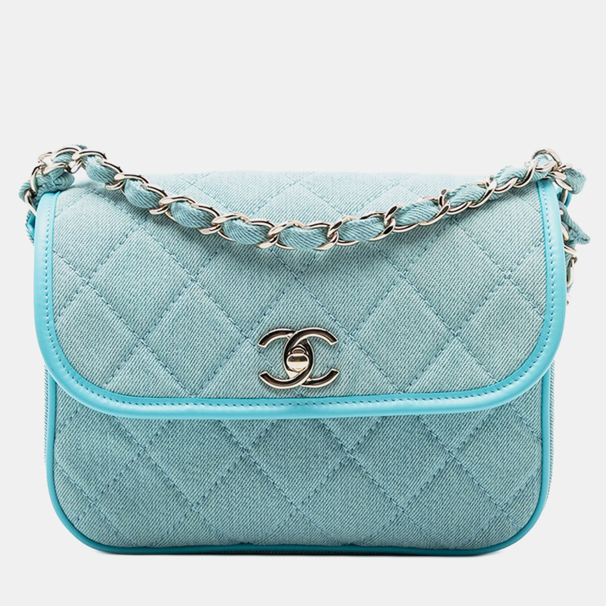 

Chanel Blue Small CC Quilted Denim Messenger Flap